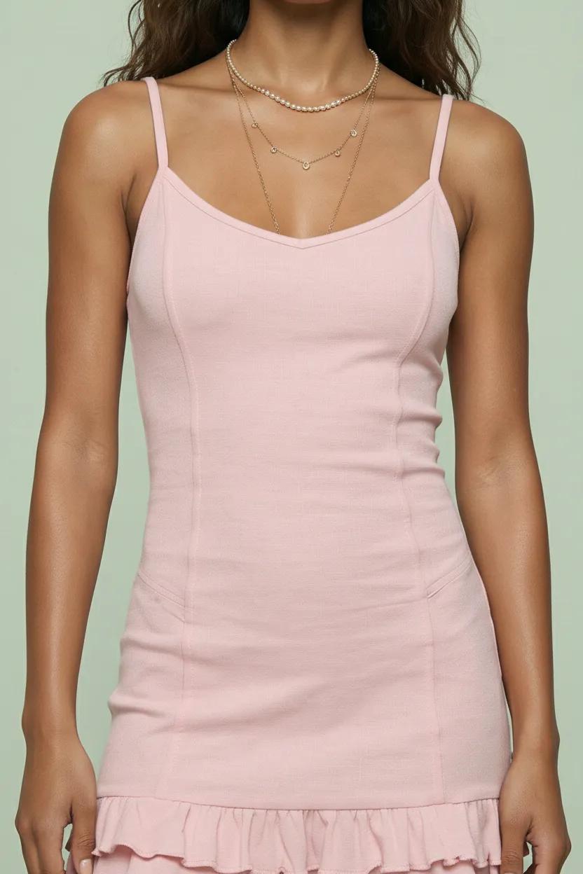 Ruffle Hem Subtle V-Neck Mini Dress