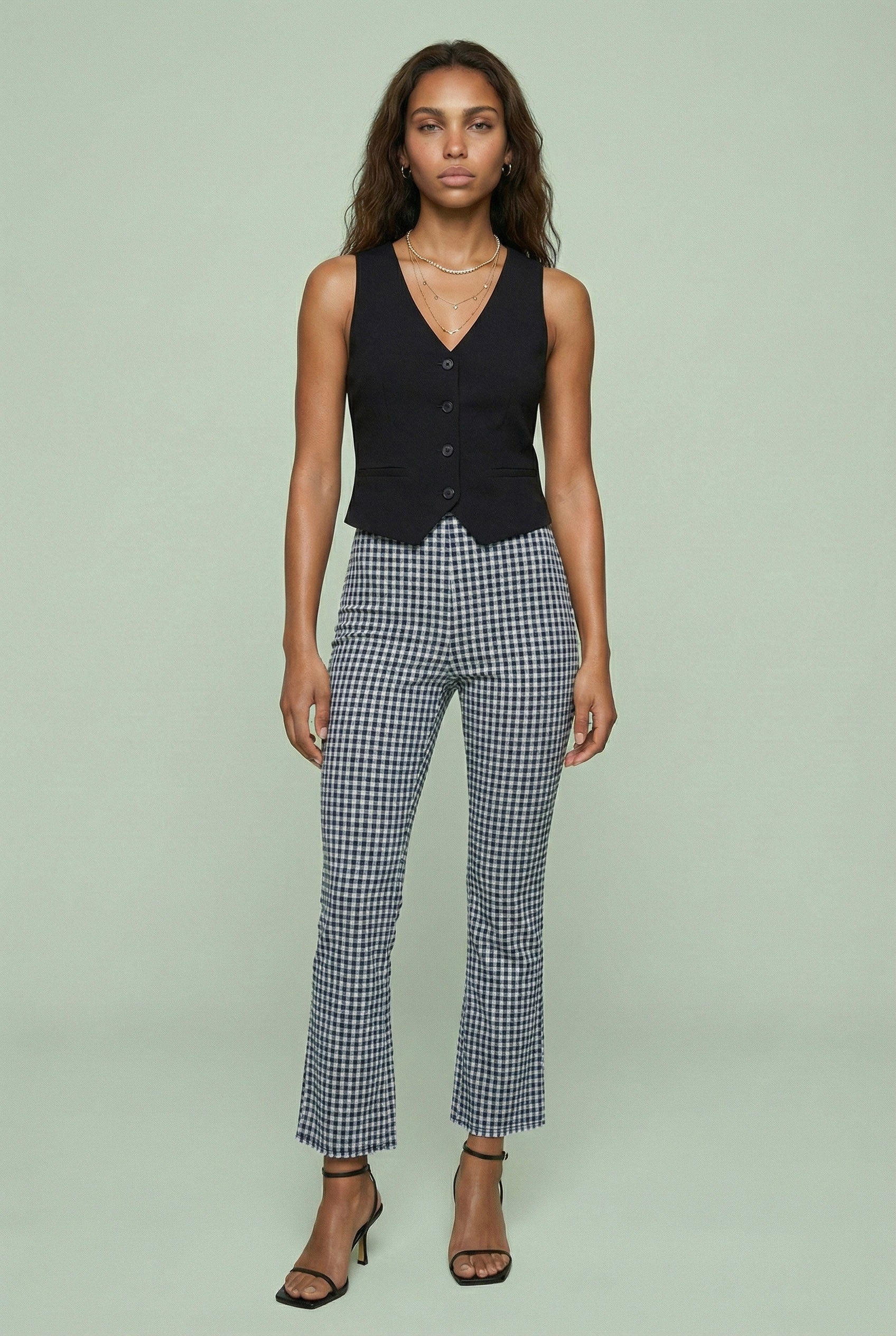 Gingham Cropped Flare Pants