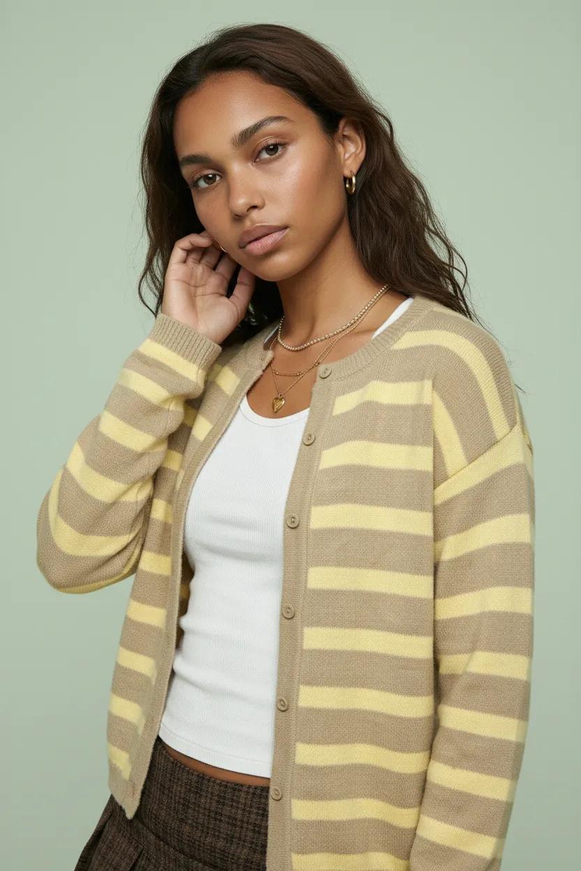 Striped Button Front Knit Cardigan