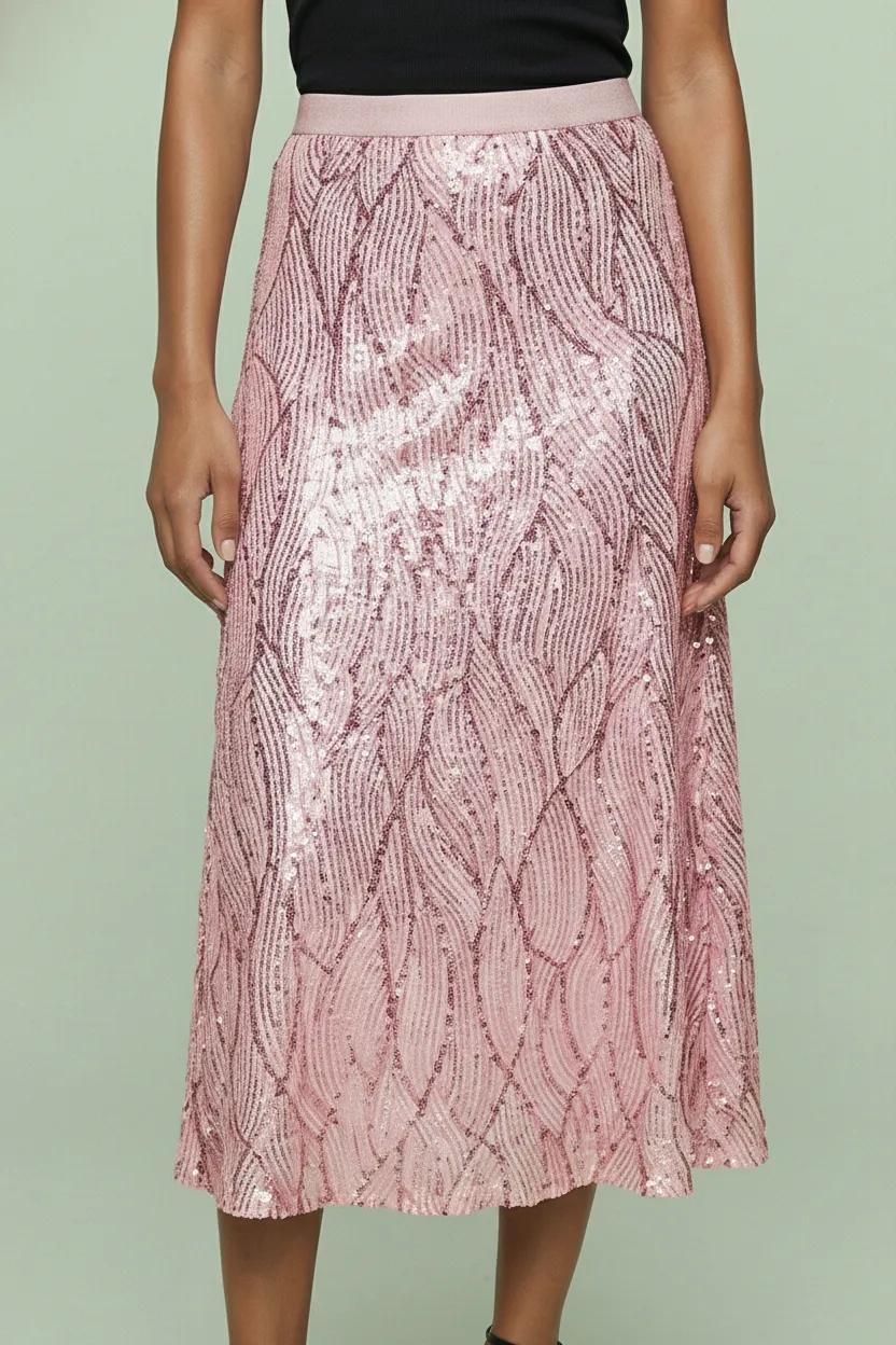 Textured Sequin Wave Midi Skirt