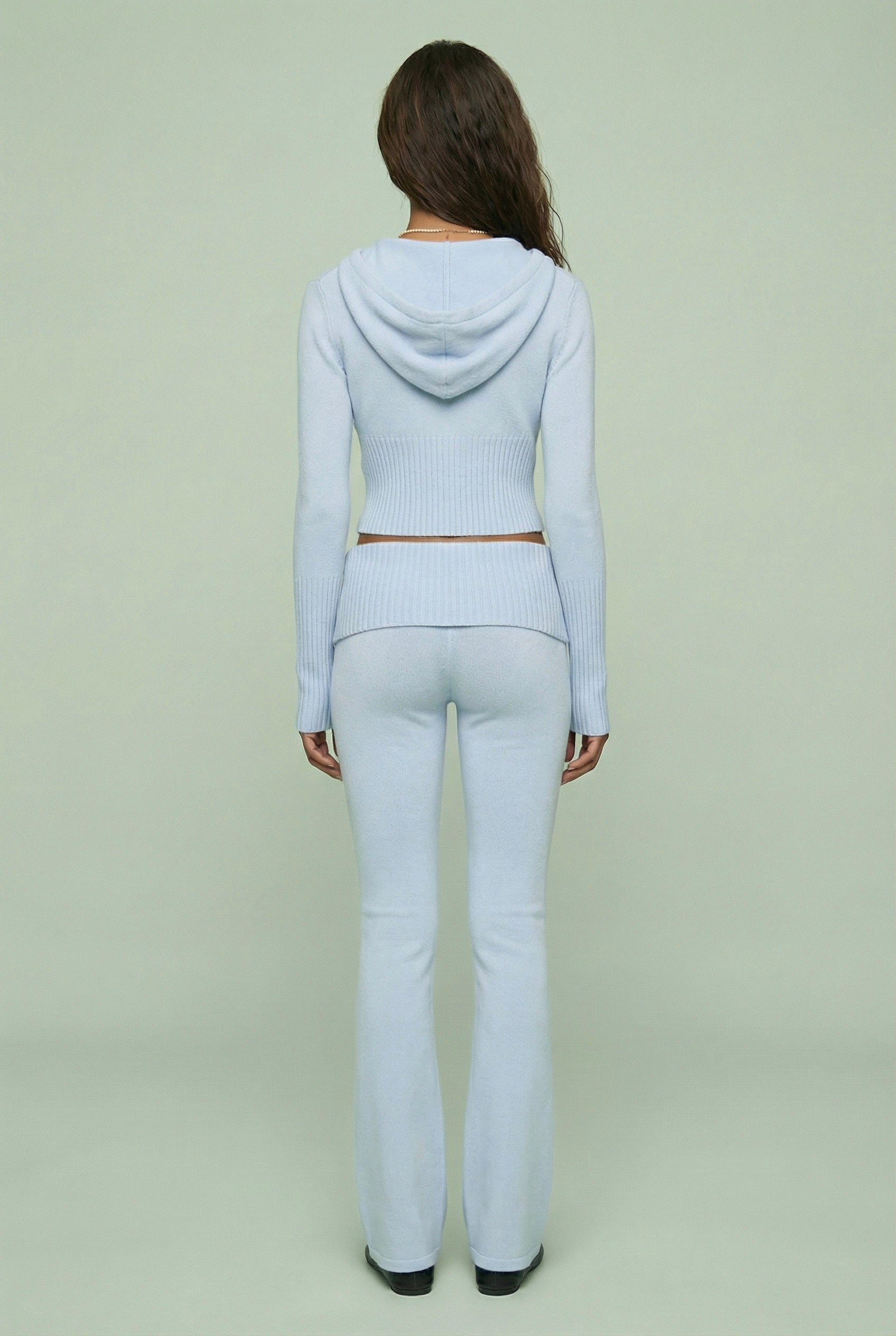 Ribbed Zip Hoodie and Foldover Flare Pant Set
