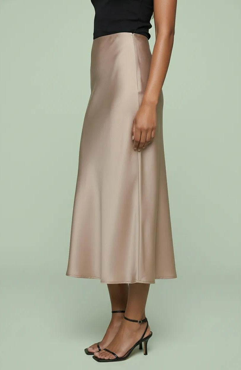 Satin Bias Cut Midi Slip Skirt