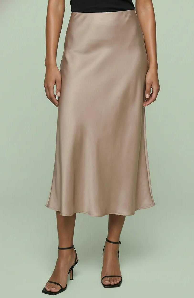 Satin Bias Cut Midi Slip Skirt