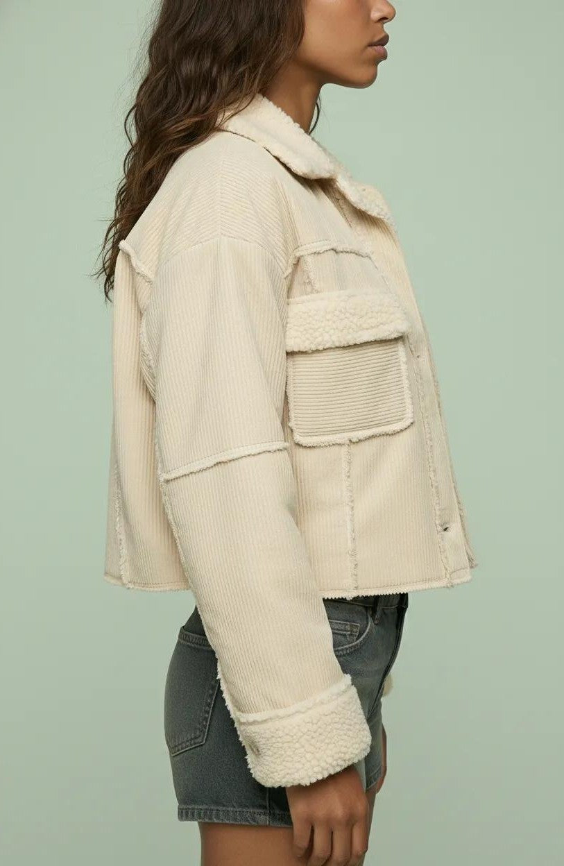 Cropped Sherpa-Lined Utility Jacket