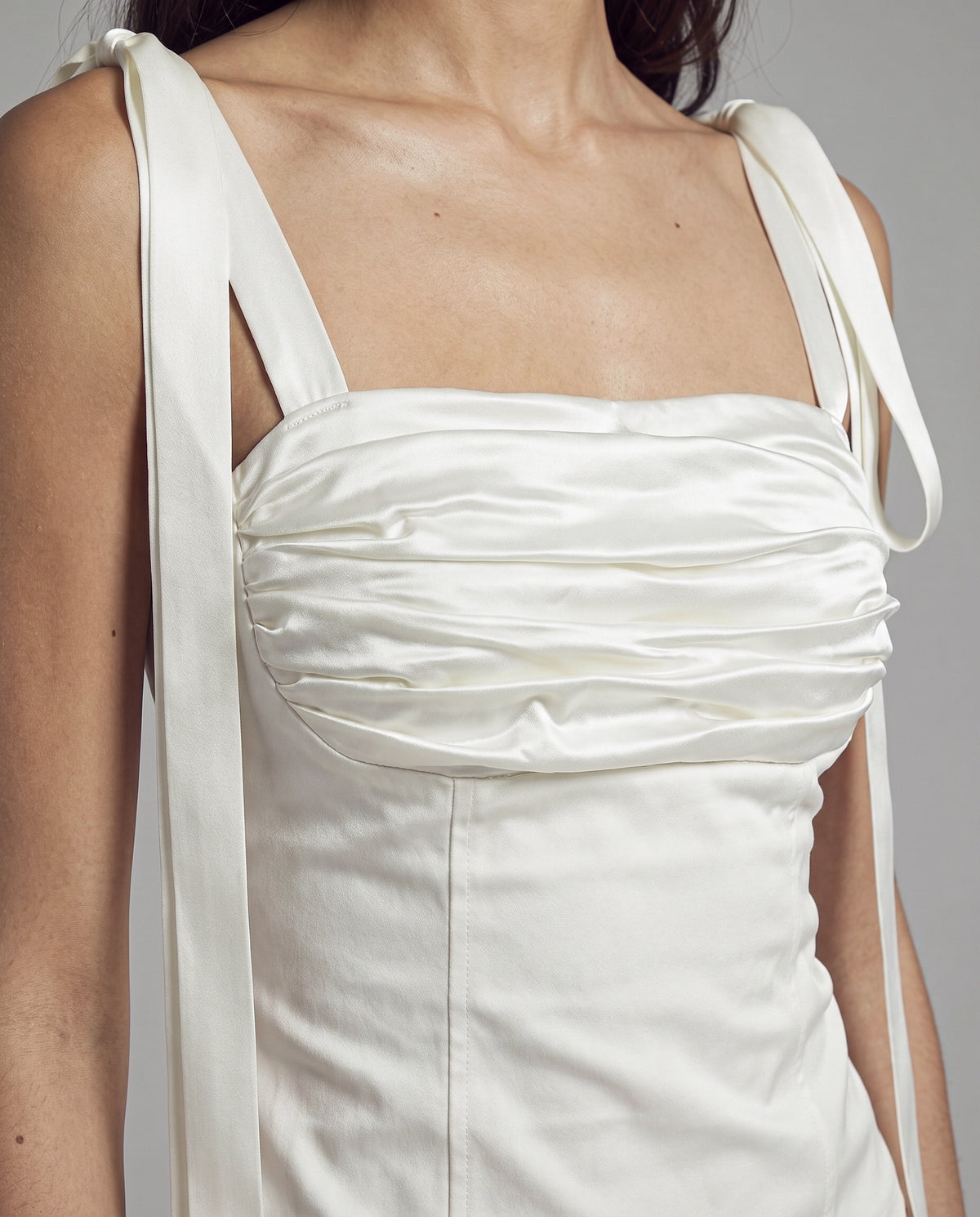 Satin Ruched Bust Top with Long Tie Shoulder Straps
