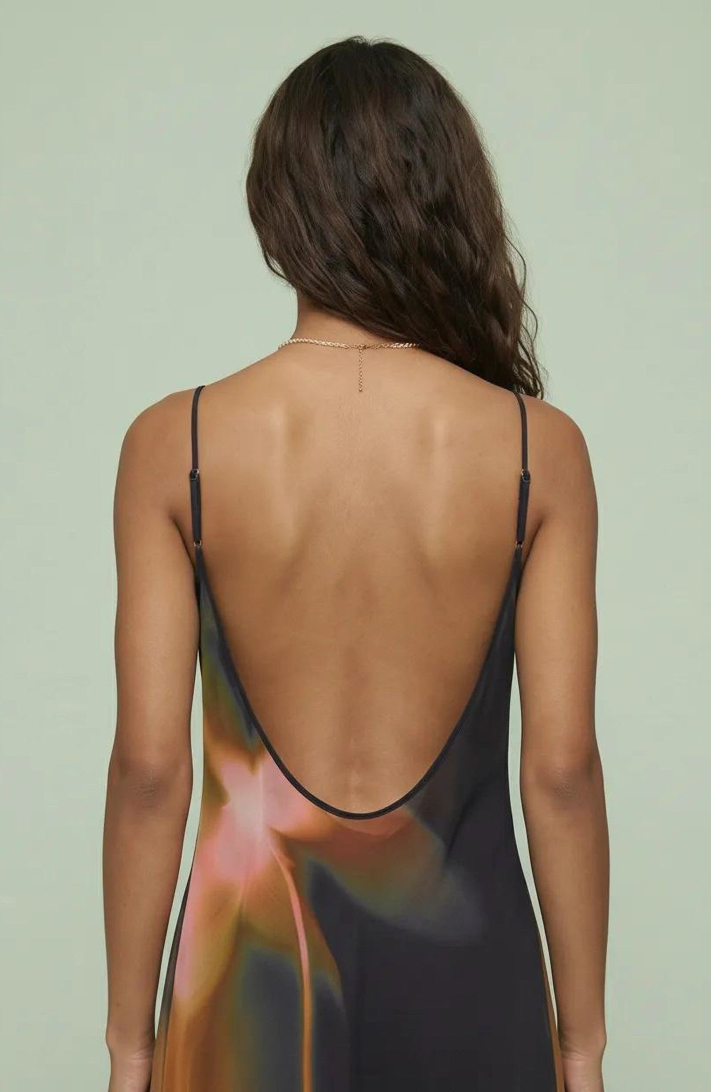 Abstract Floral Slip Midi Dress with Sheer Overlay