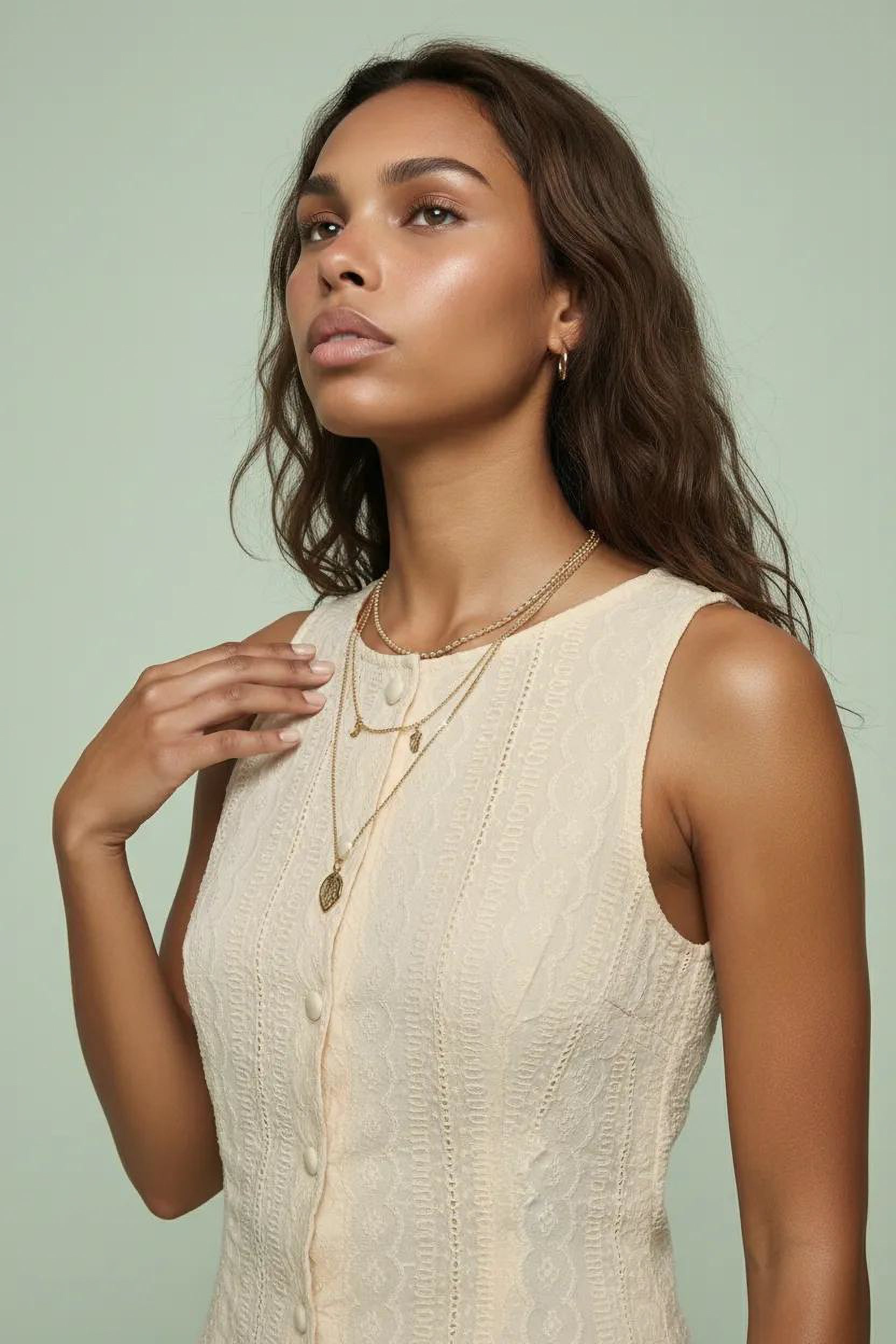 Sleeveless Lace Drop-Waist Mini Dress with Button Front