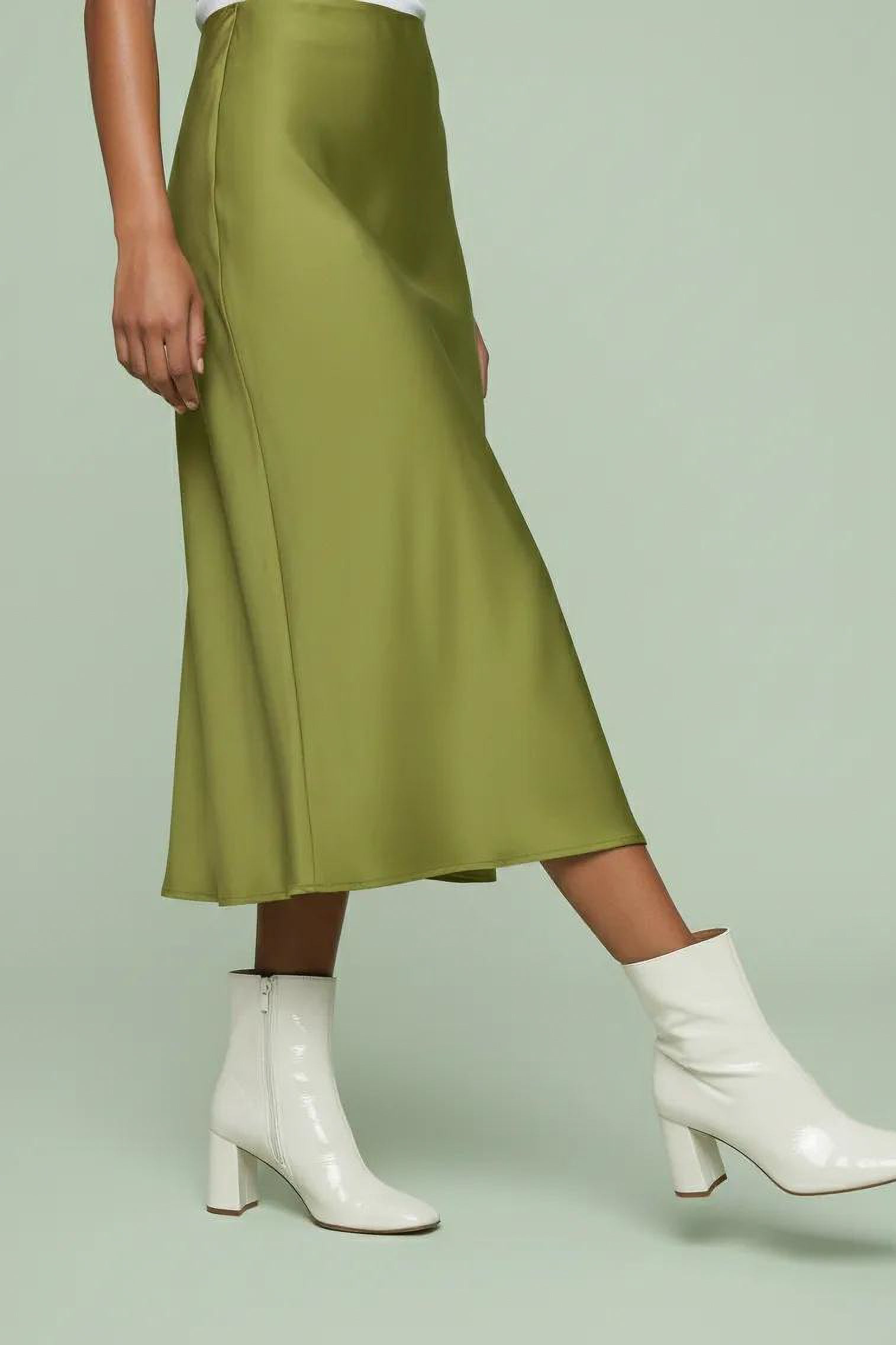 Satin Midi Slip Skirt with Fluid Drape