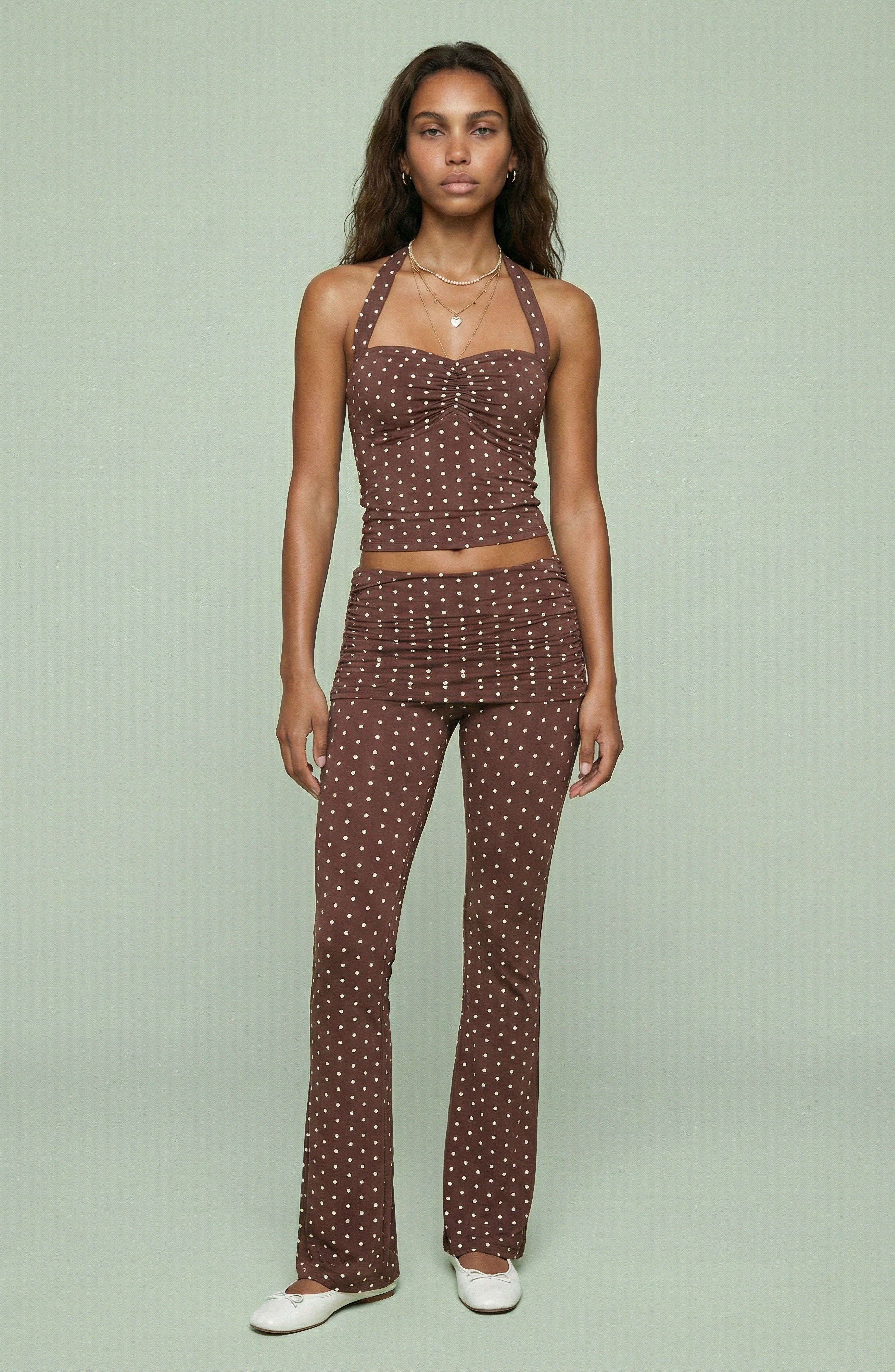 Polka Dot Halter Top and Foldover Pants Set