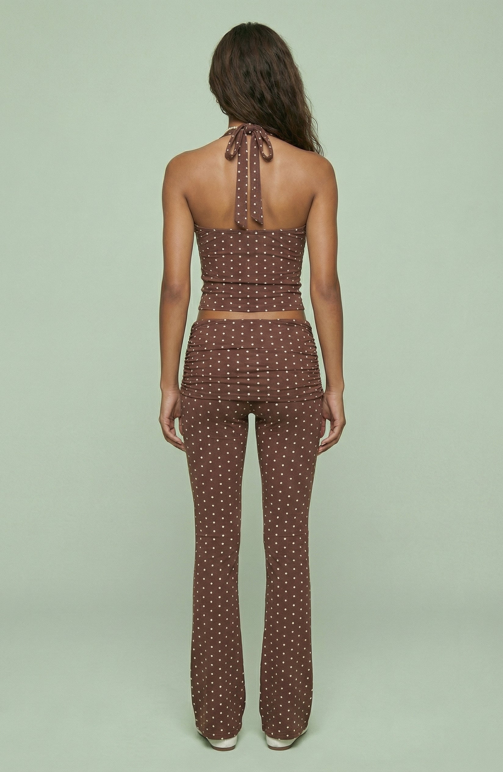 Polka Dot Halter Top and Foldover Pants Set