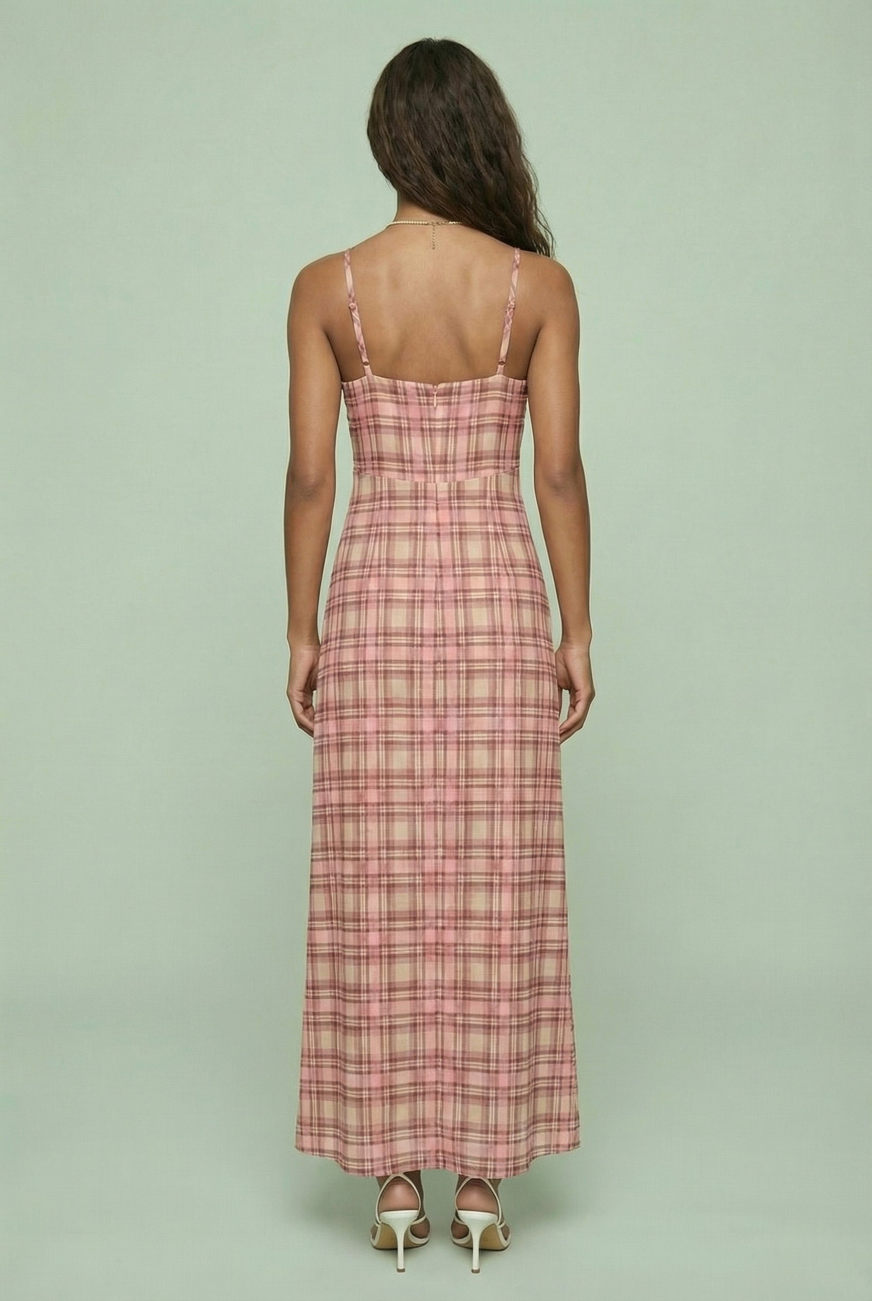 Plaid Cowl Neck Maxi Dress with Side Slit