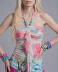 Floral Print Halter Top with Beaded Neckline and Draped Front