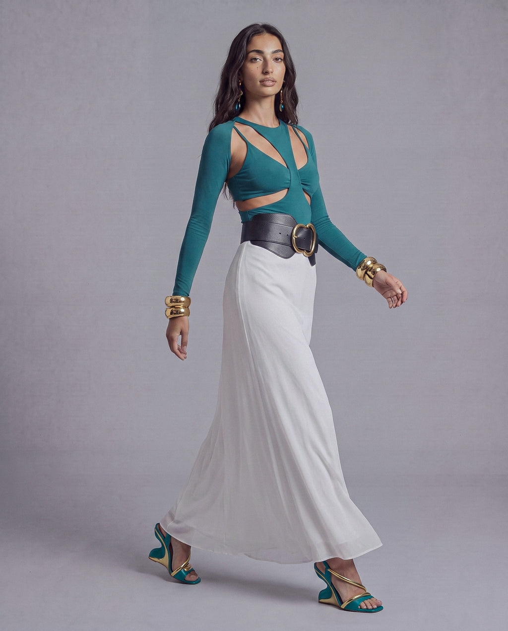 Sheer Layered Maxi Skirt with Fluid Flared Hem