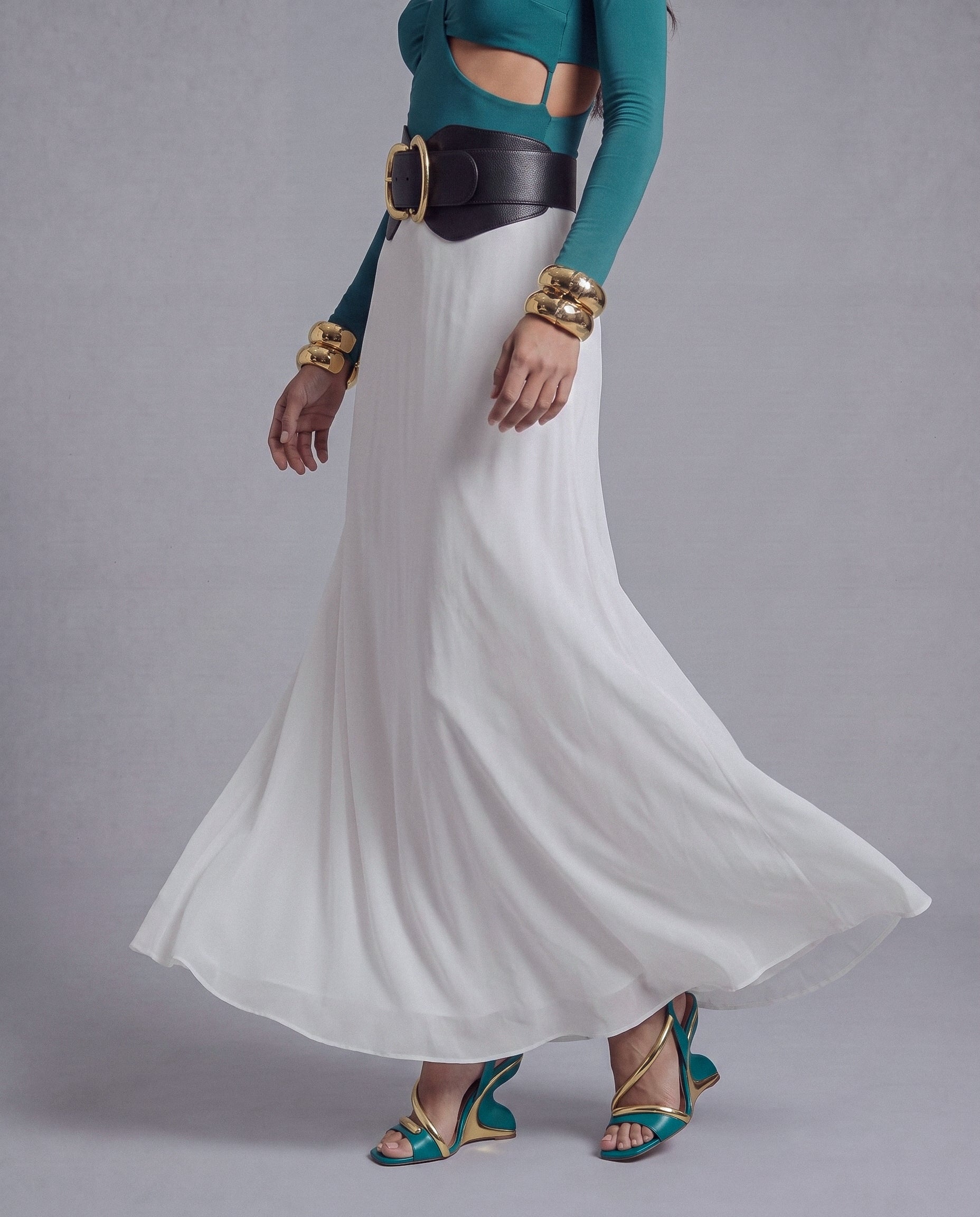 Sheer Layered Maxi Skirt with Fluid Flared Hem