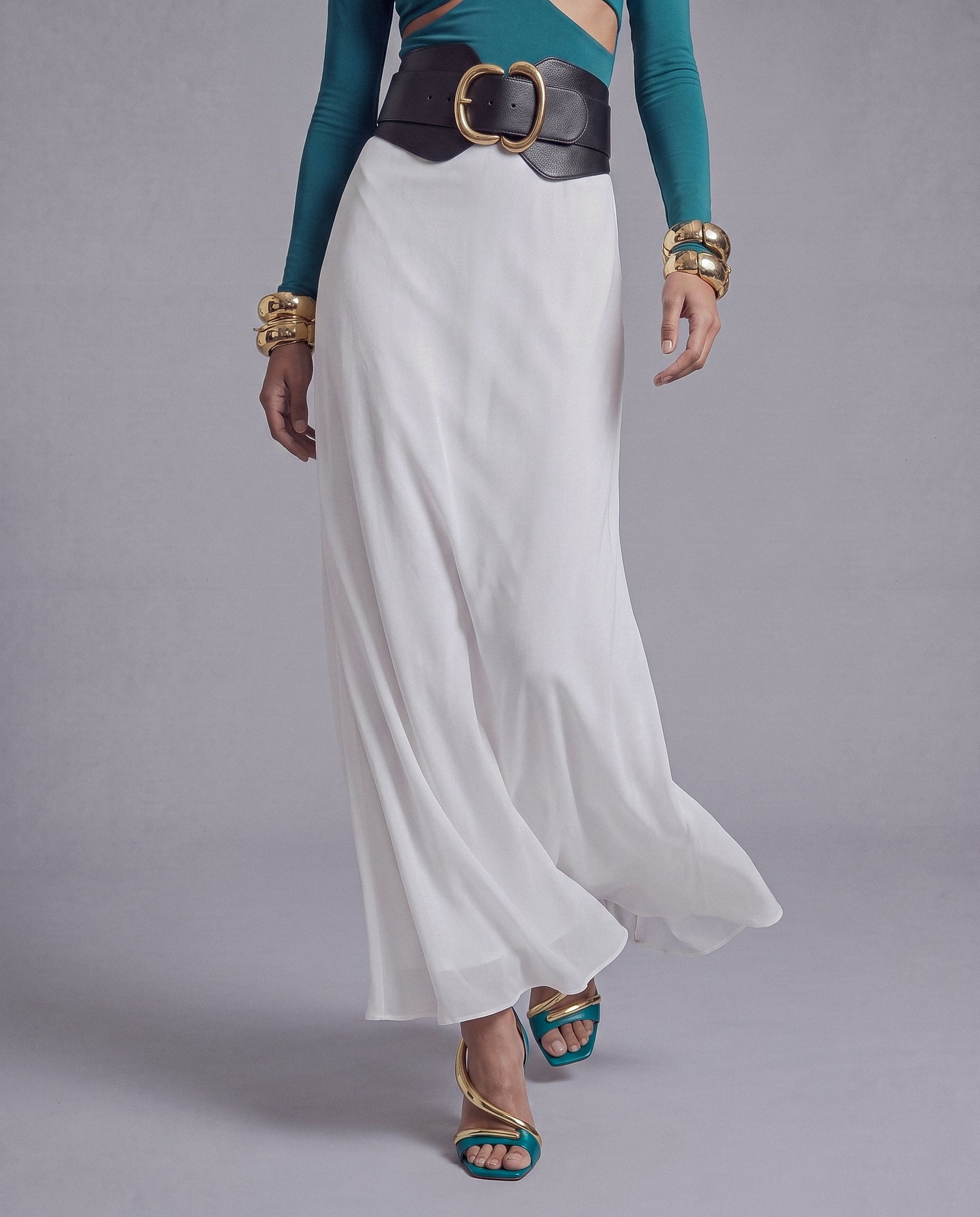 Sheer Layered Maxi Skirt with Fluid Flared Hem