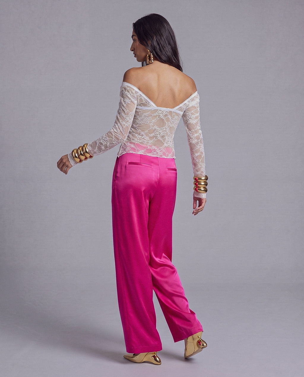 Sheer Floral Lace Off Shoulder Top with Ruched Draped Front