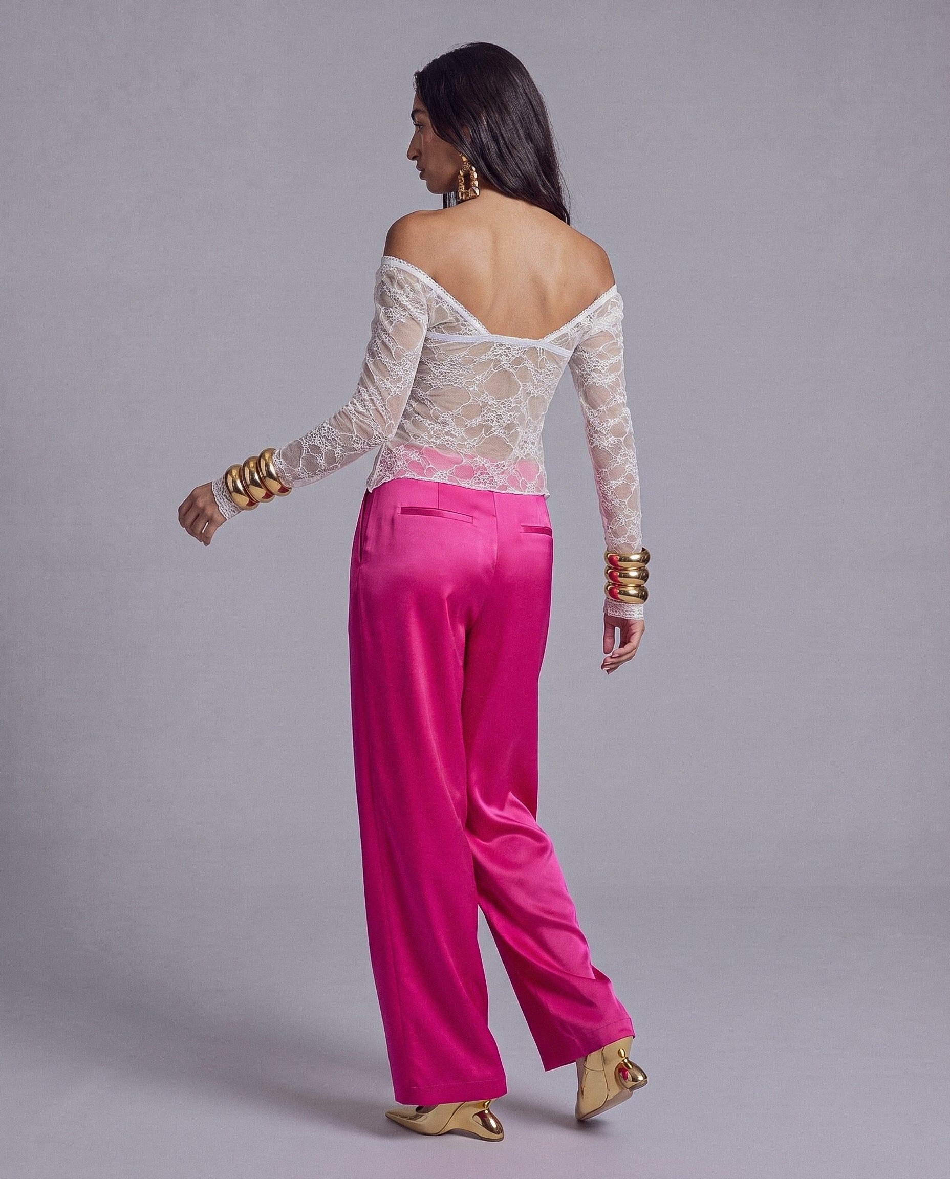 Sheer Floral Lace Off Shoulder Top with Ruched Draped Front