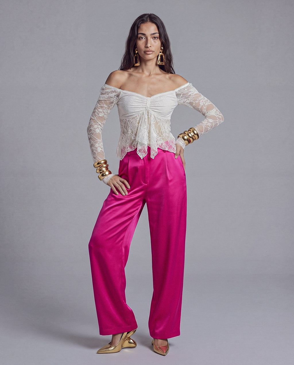 Sheer Floral Lace Off Shoulder Top with Ruched Draped Front