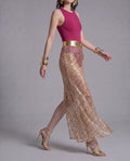 Sheer Sequin Maxi Skirt with High Rise and Back Slit