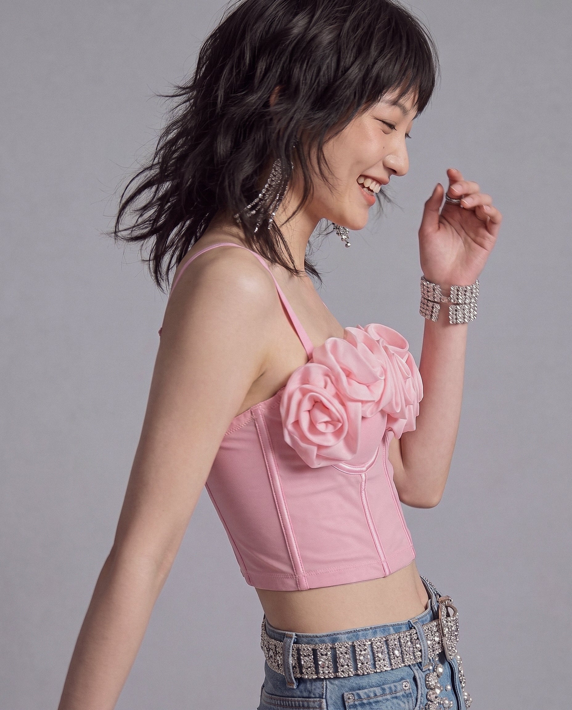 3D Rosette Corset Top with Sheer Mesh Panels and Sweetheart Bust
