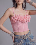 3D Rosette Corset Top with Sheer Mesh Panels and Sweetheart Bust