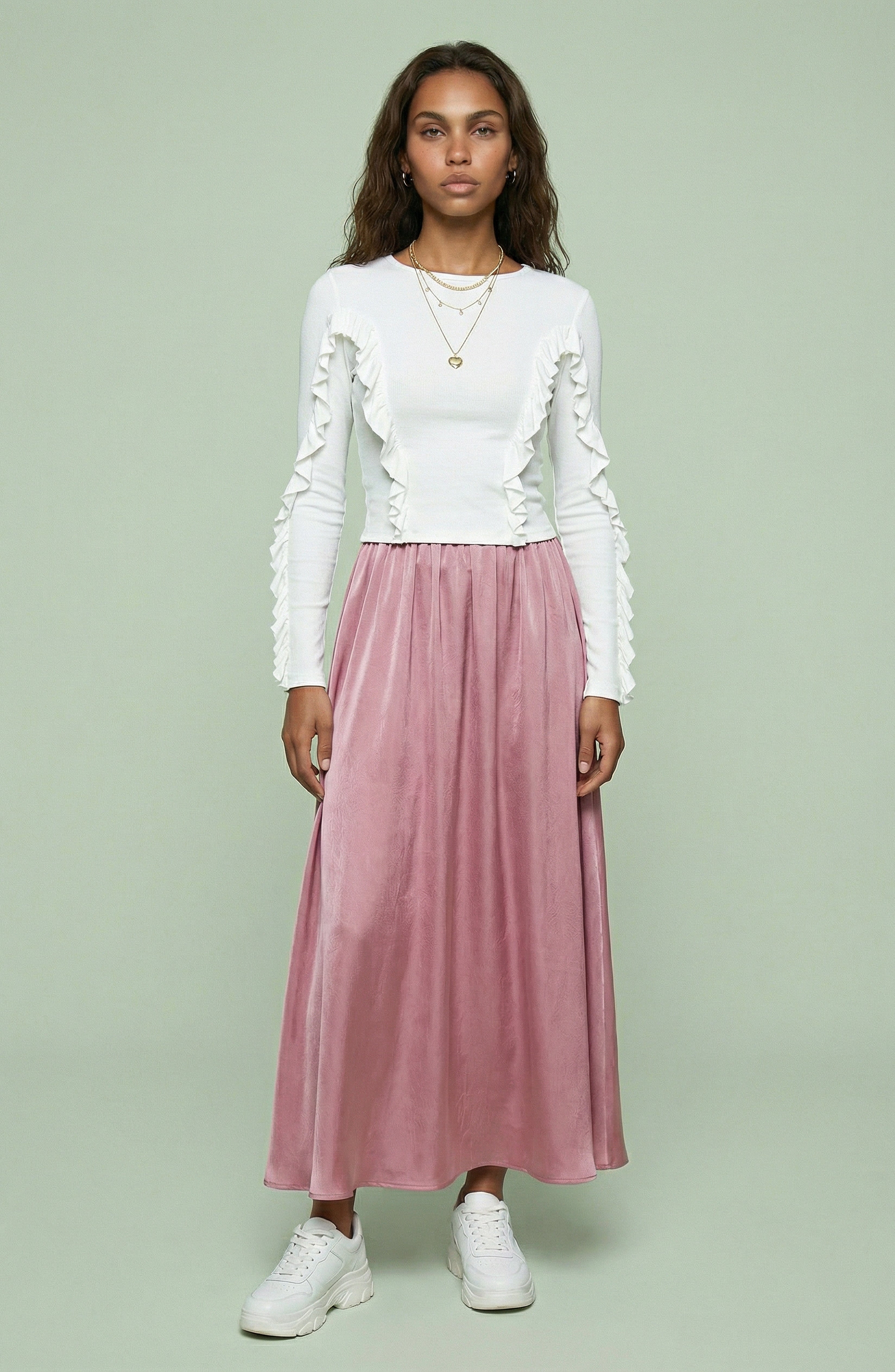 Rosette Satin Maxi Skirt