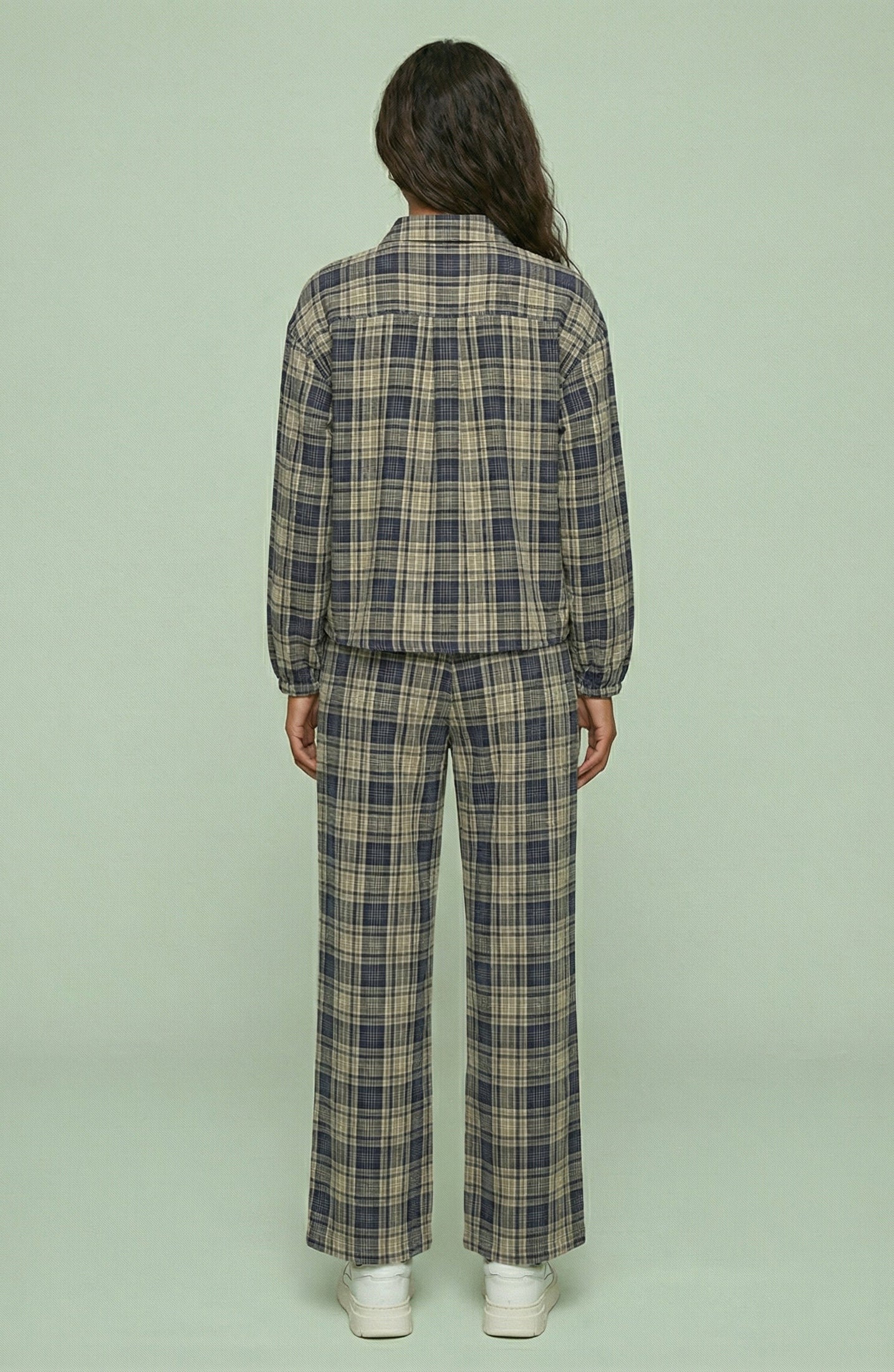 Oversized Plaid Pullover Shirt and Wide Leg Pant Set