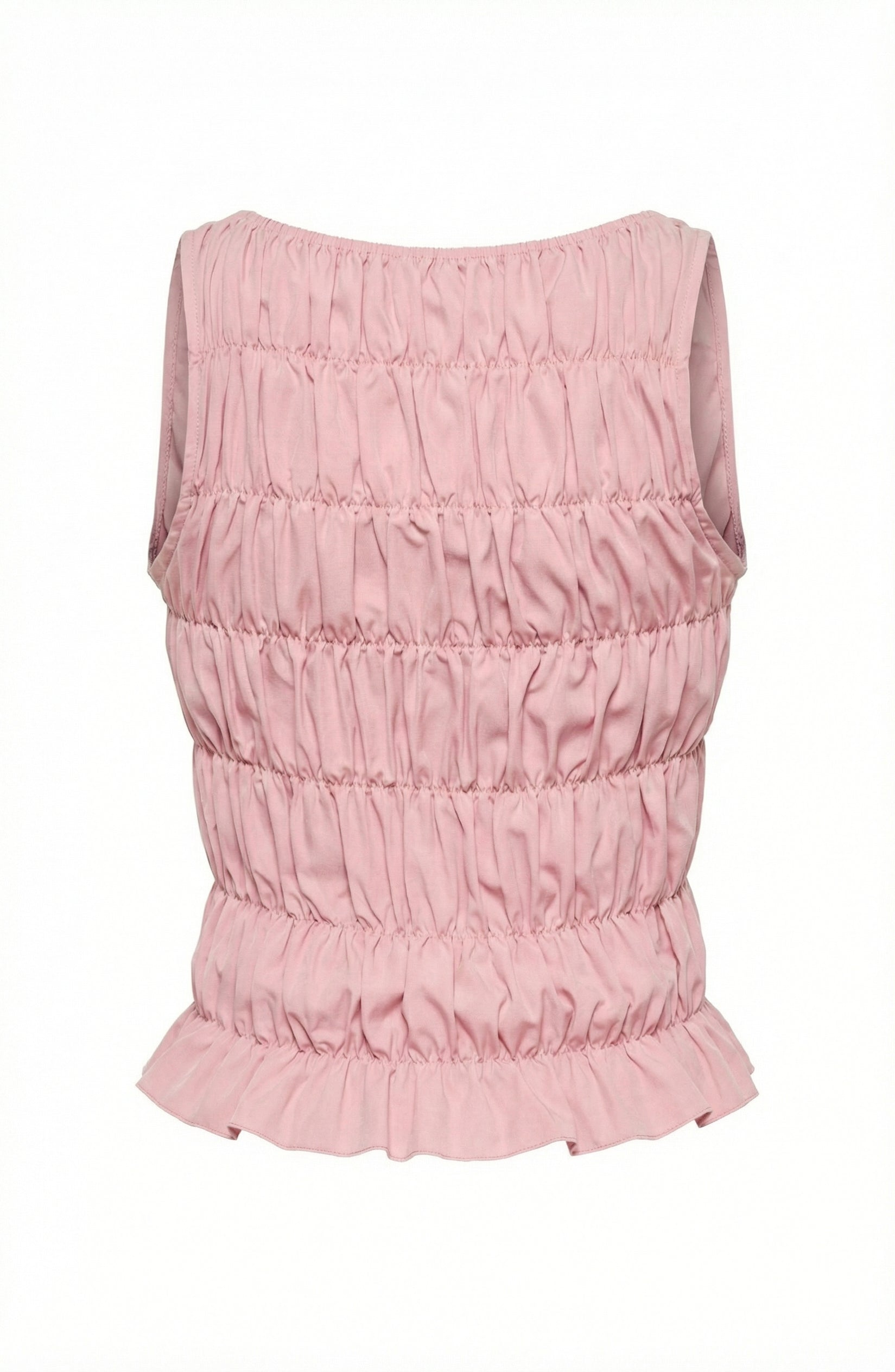 Ruched Sleeveless Ruffle Hem Cropped Tank Top