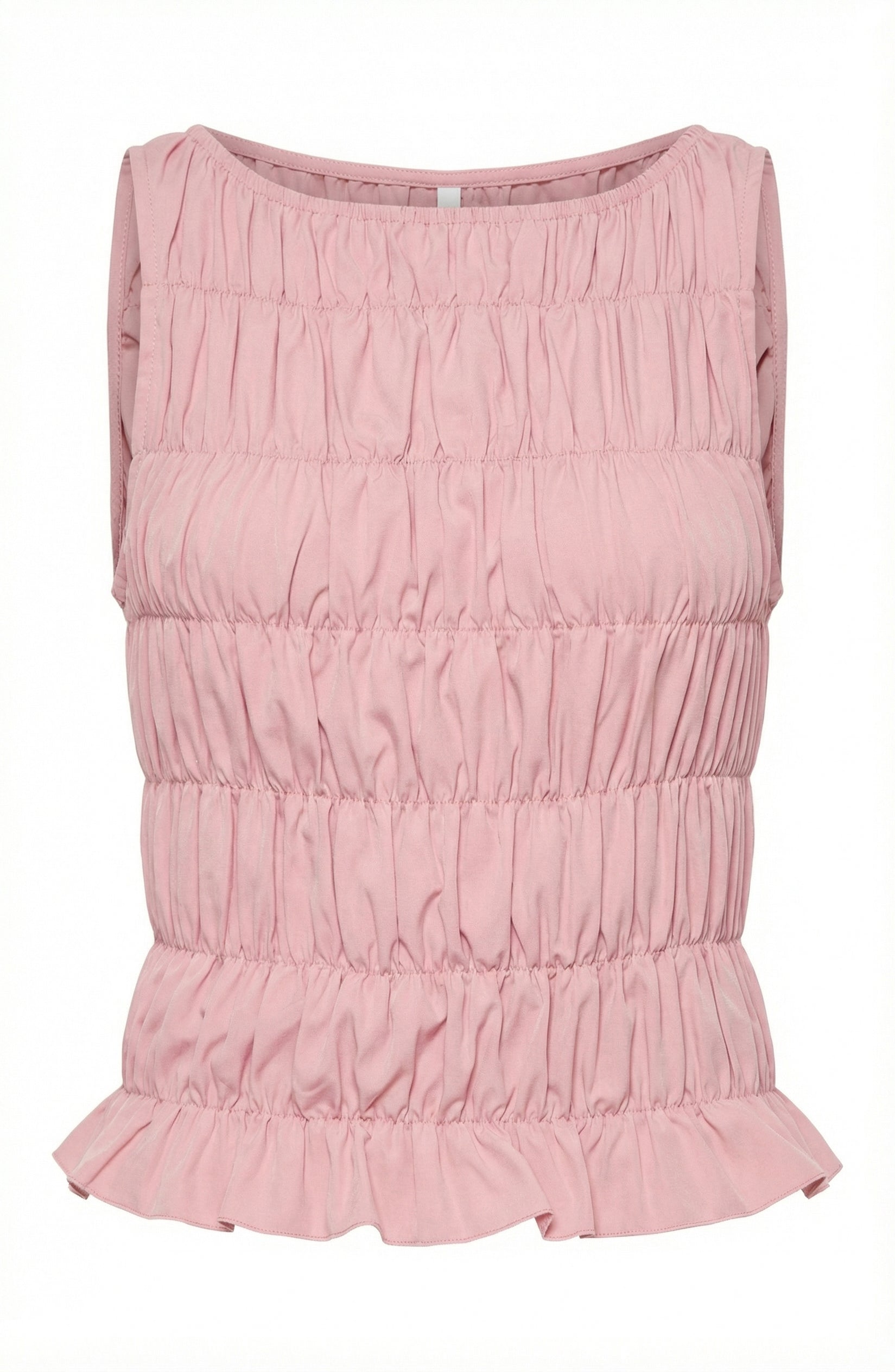 Ruched Sleeveless Ruffle Hem Cropped Tank Top