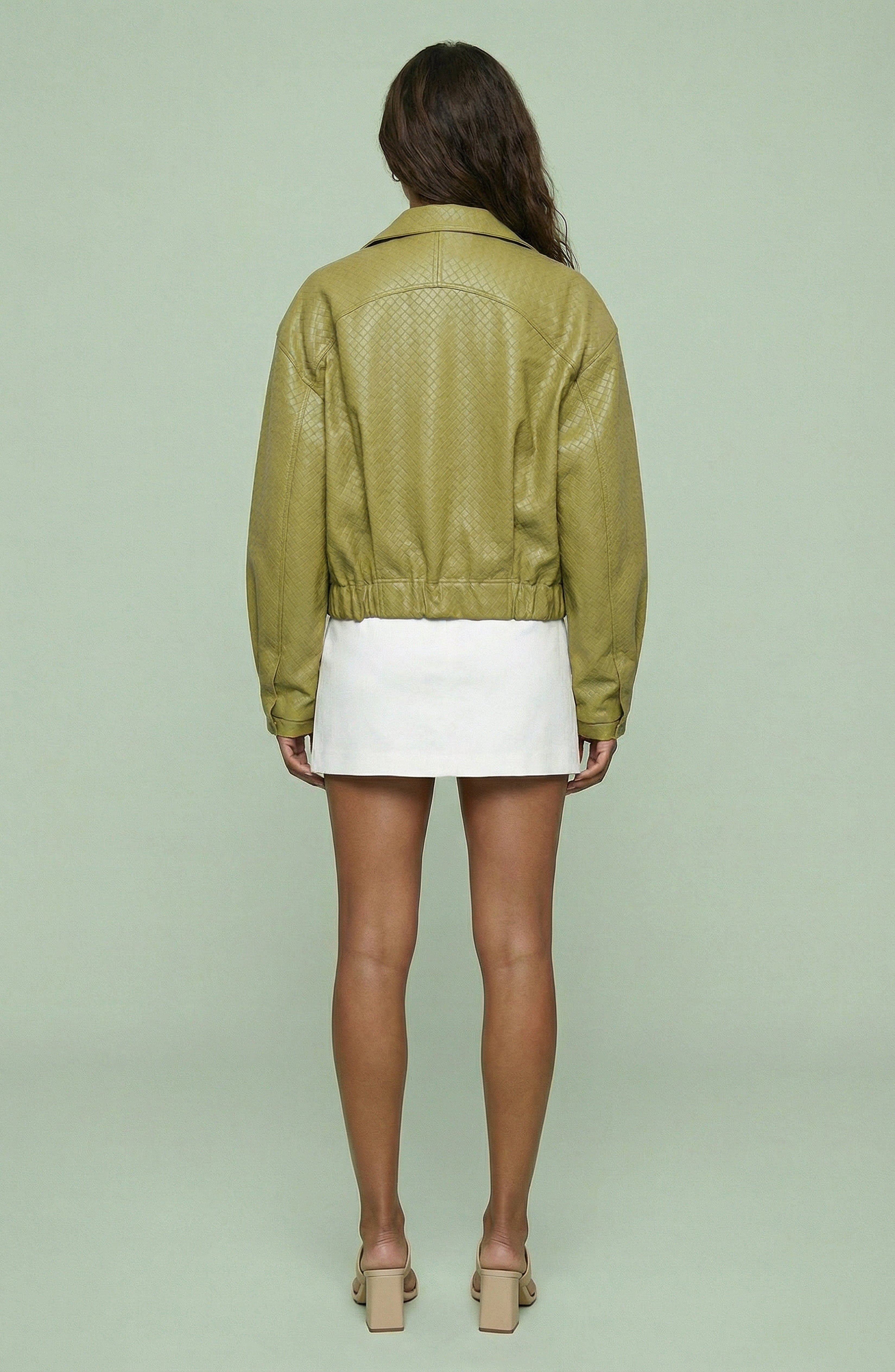 Textured Faux Leather Cropped Zip Jacket