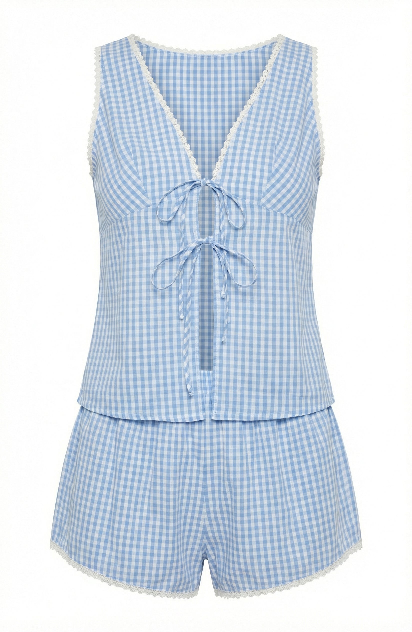 Gingham Tie Front Sleeveless Top and Shorts Set