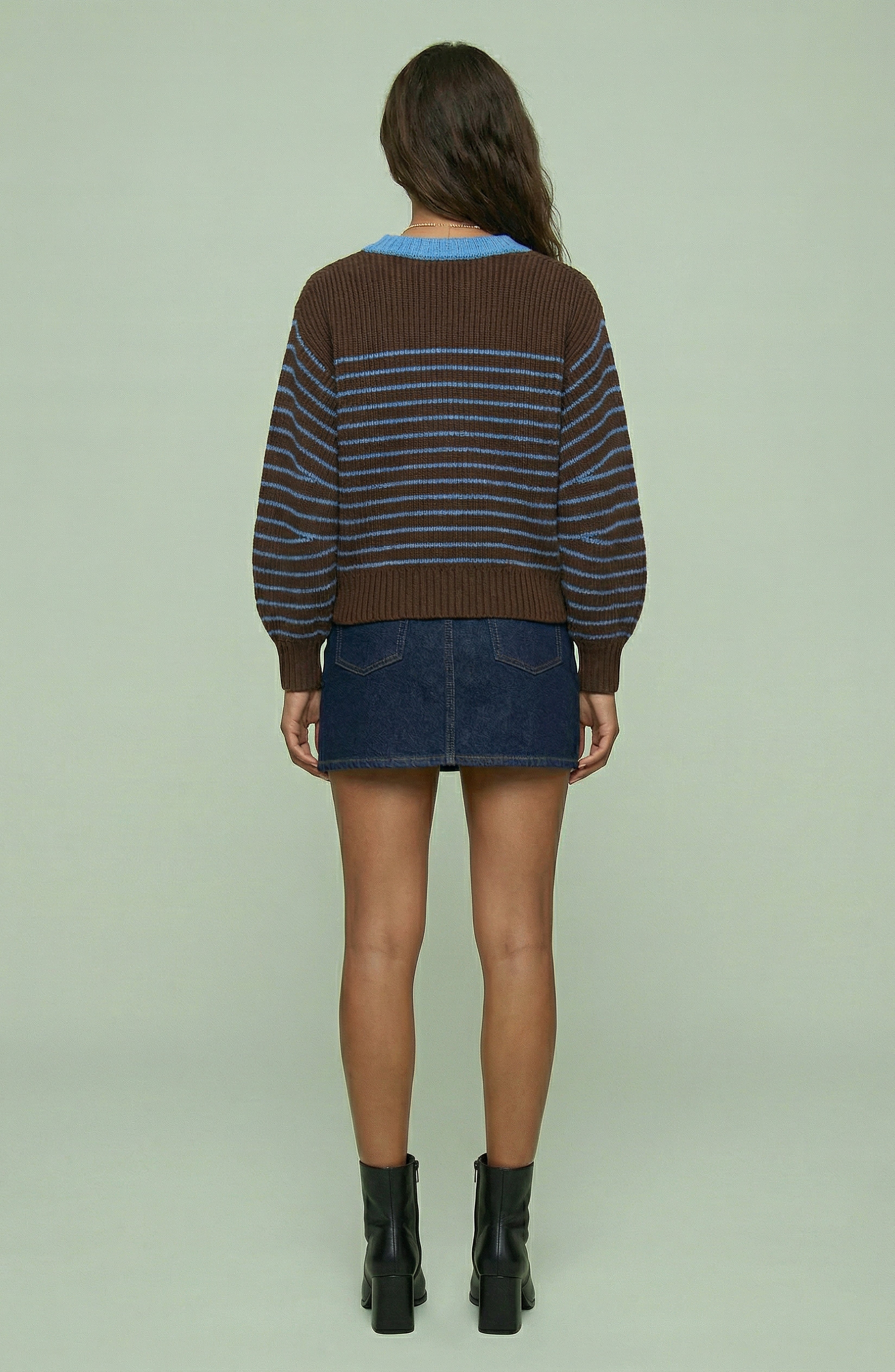 Striped Contrast Trim Knit Button Cardigan