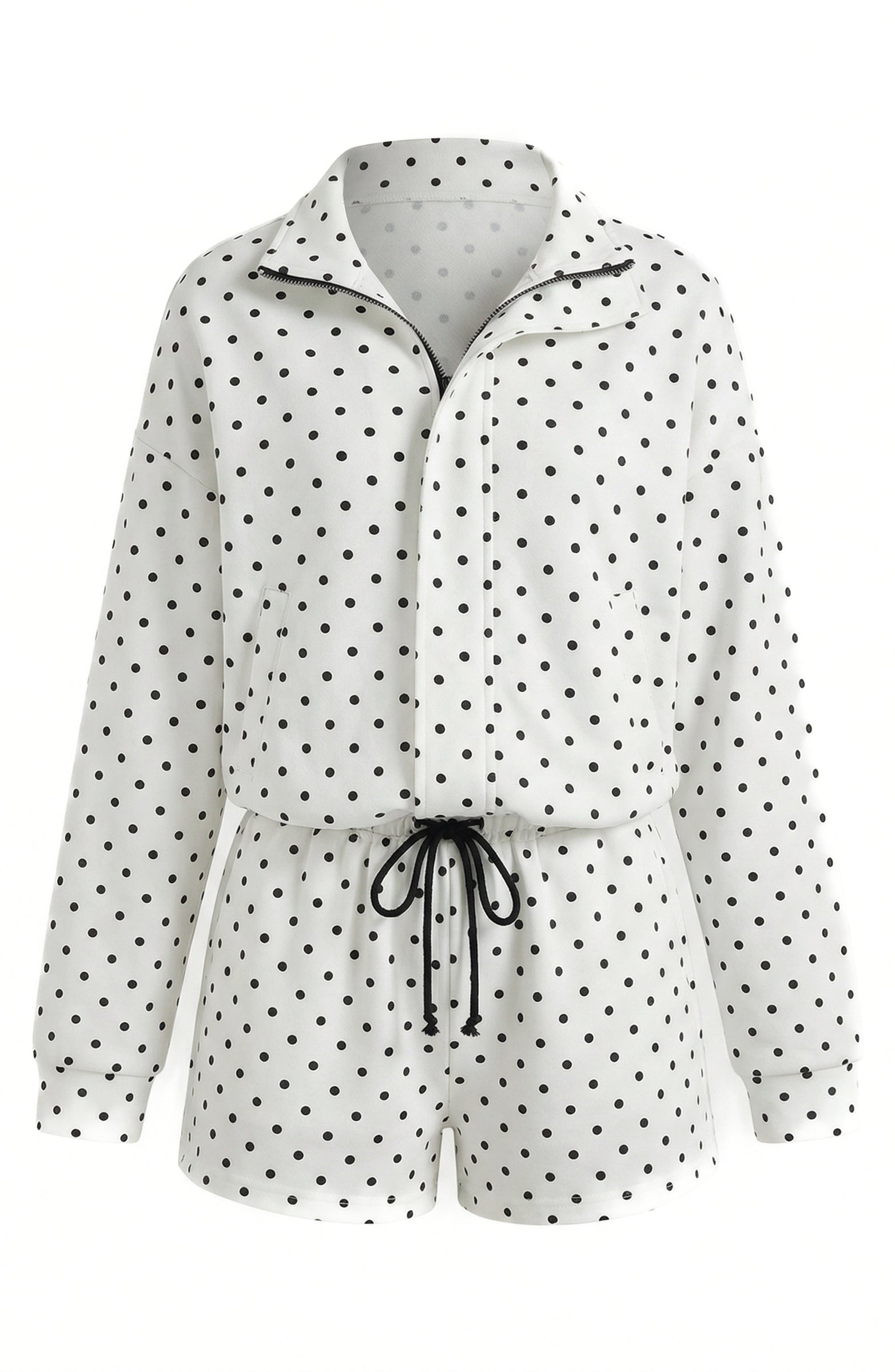 Polka Dot Half Zip Windbreaker Shorts Set
