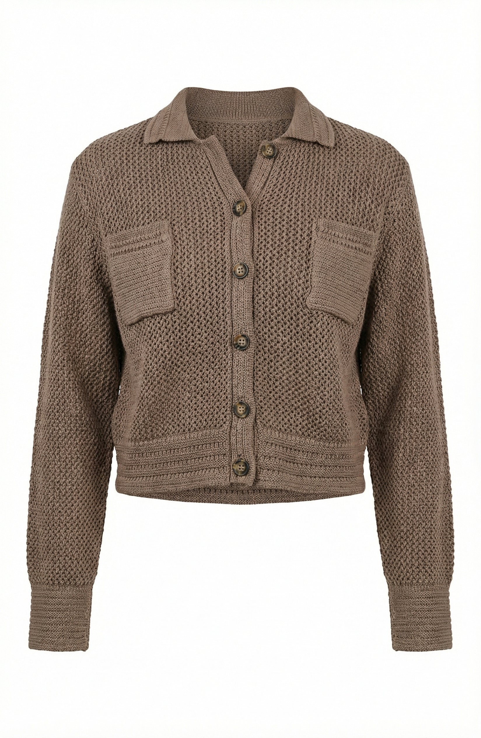 Textured Knit Cropped Button Cardigan