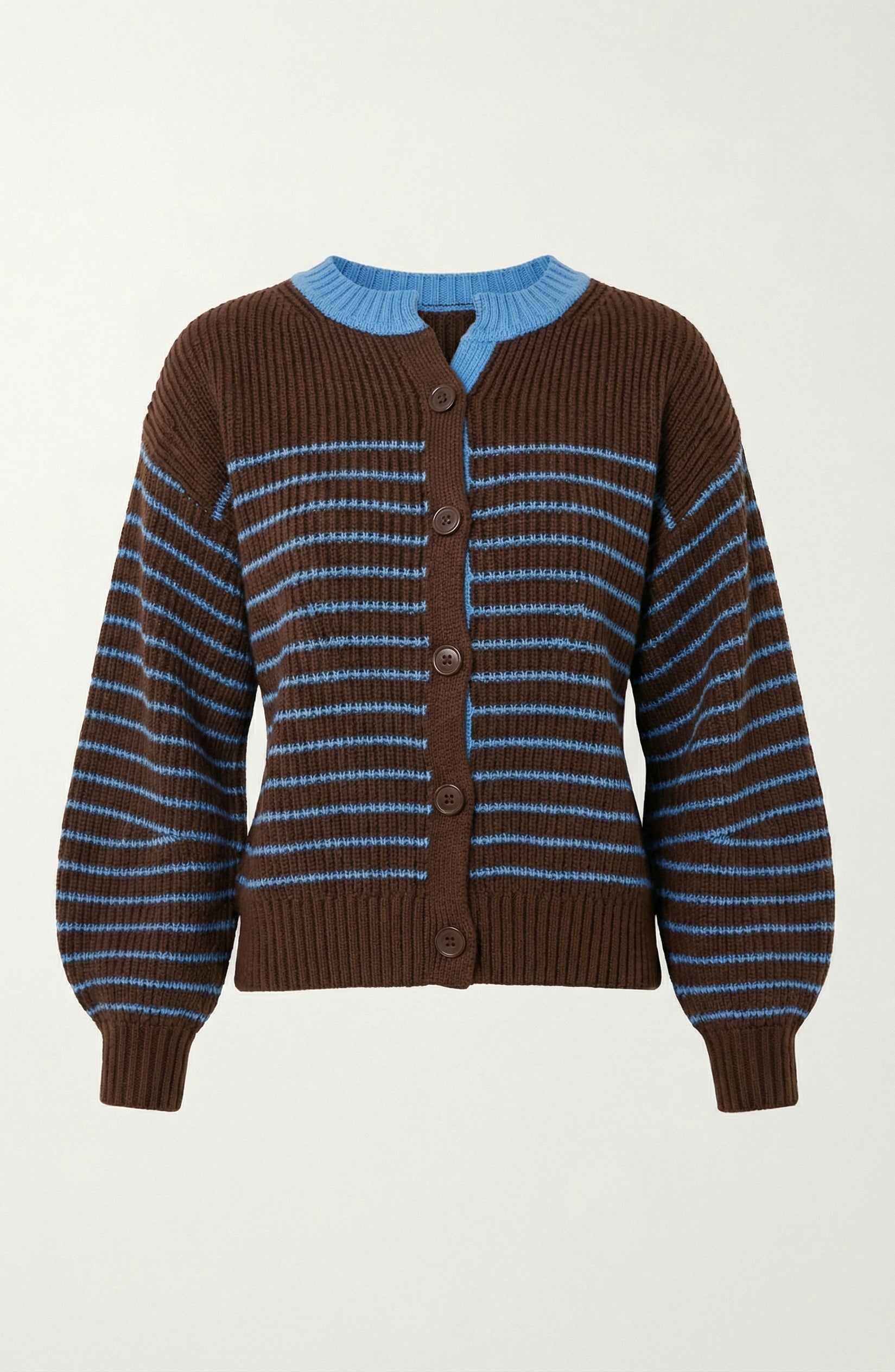 Striped Contrast Trim Knit Button Cardigan