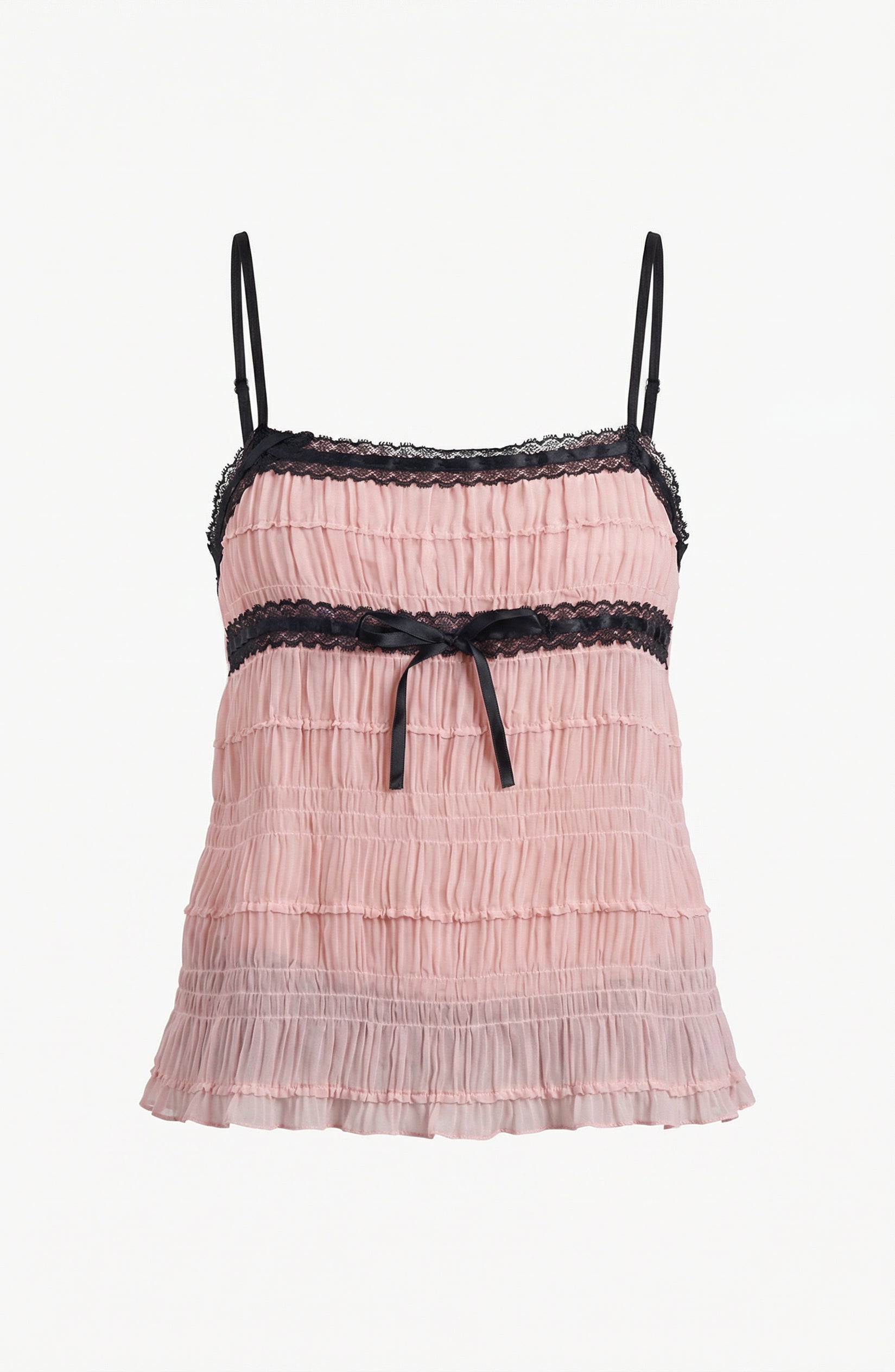 Lace Trim Ribbon Tie Sheer Cami