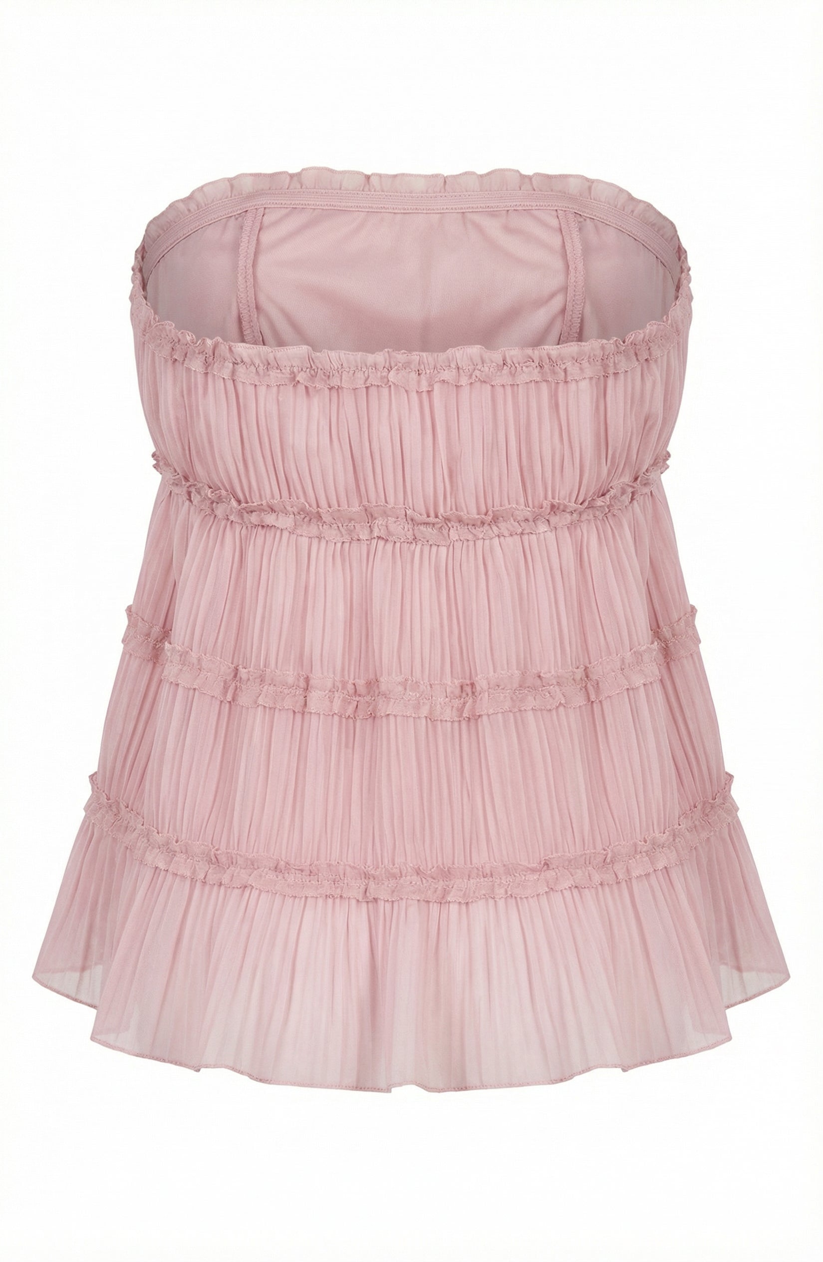 Strapless Ruffle Pleated Ribbon Tie Top