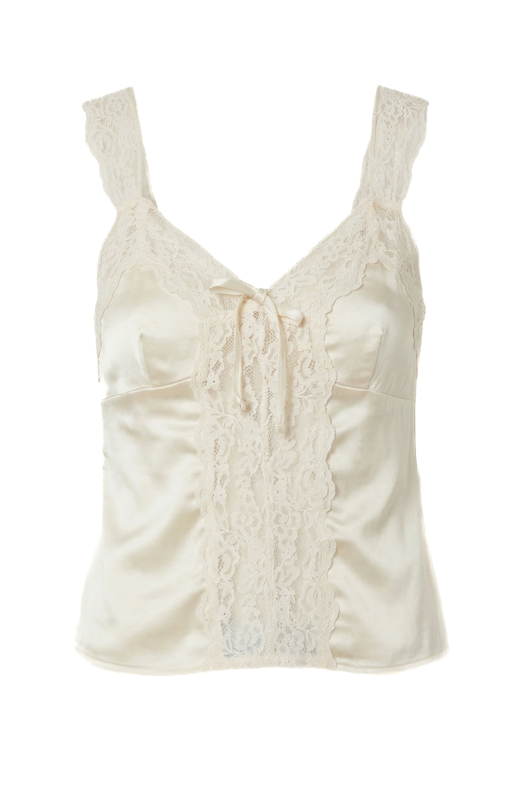 Lace Panel Satin Tie Front Cami