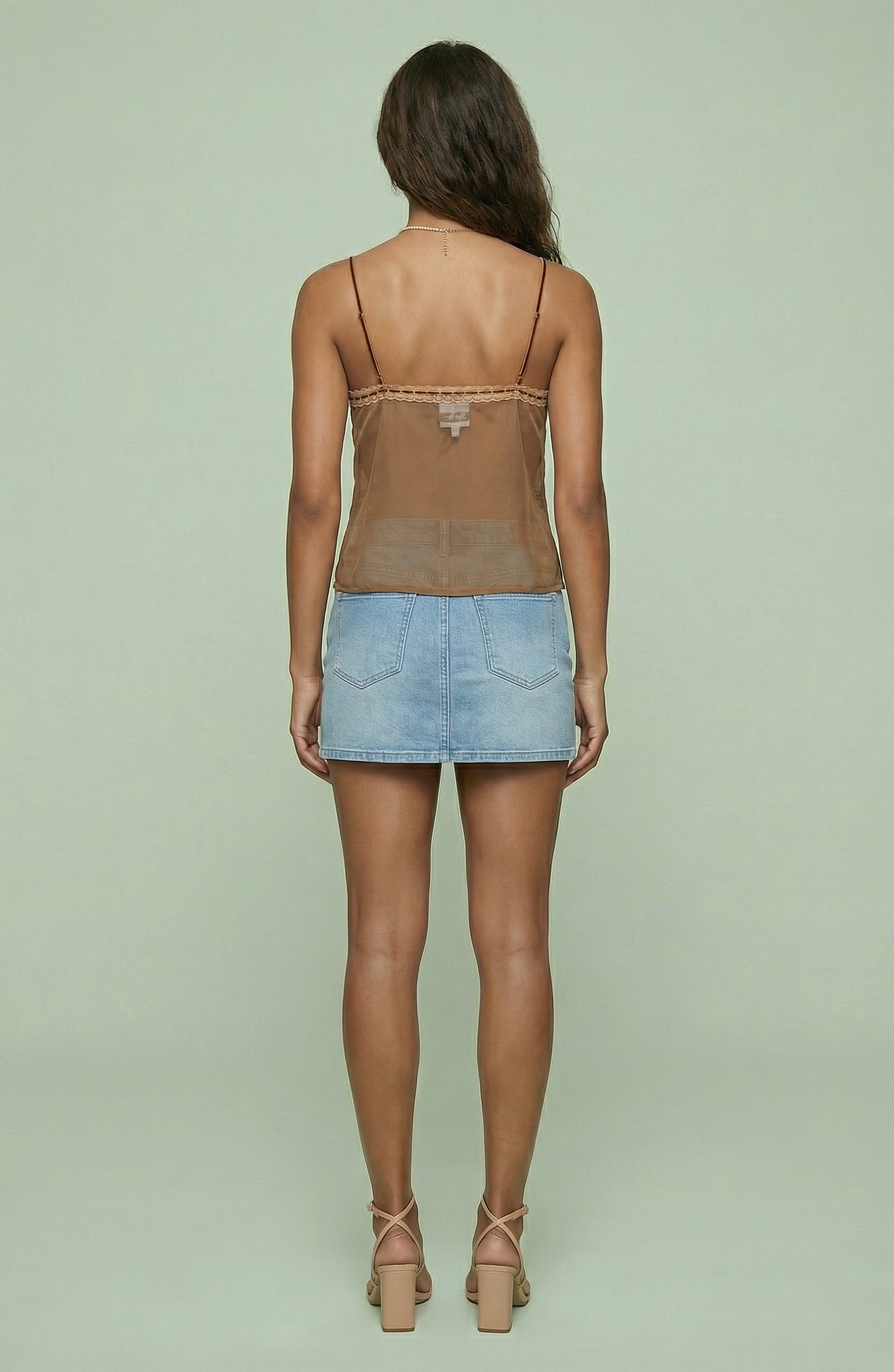 Brown Sheer Lace Tie Cami