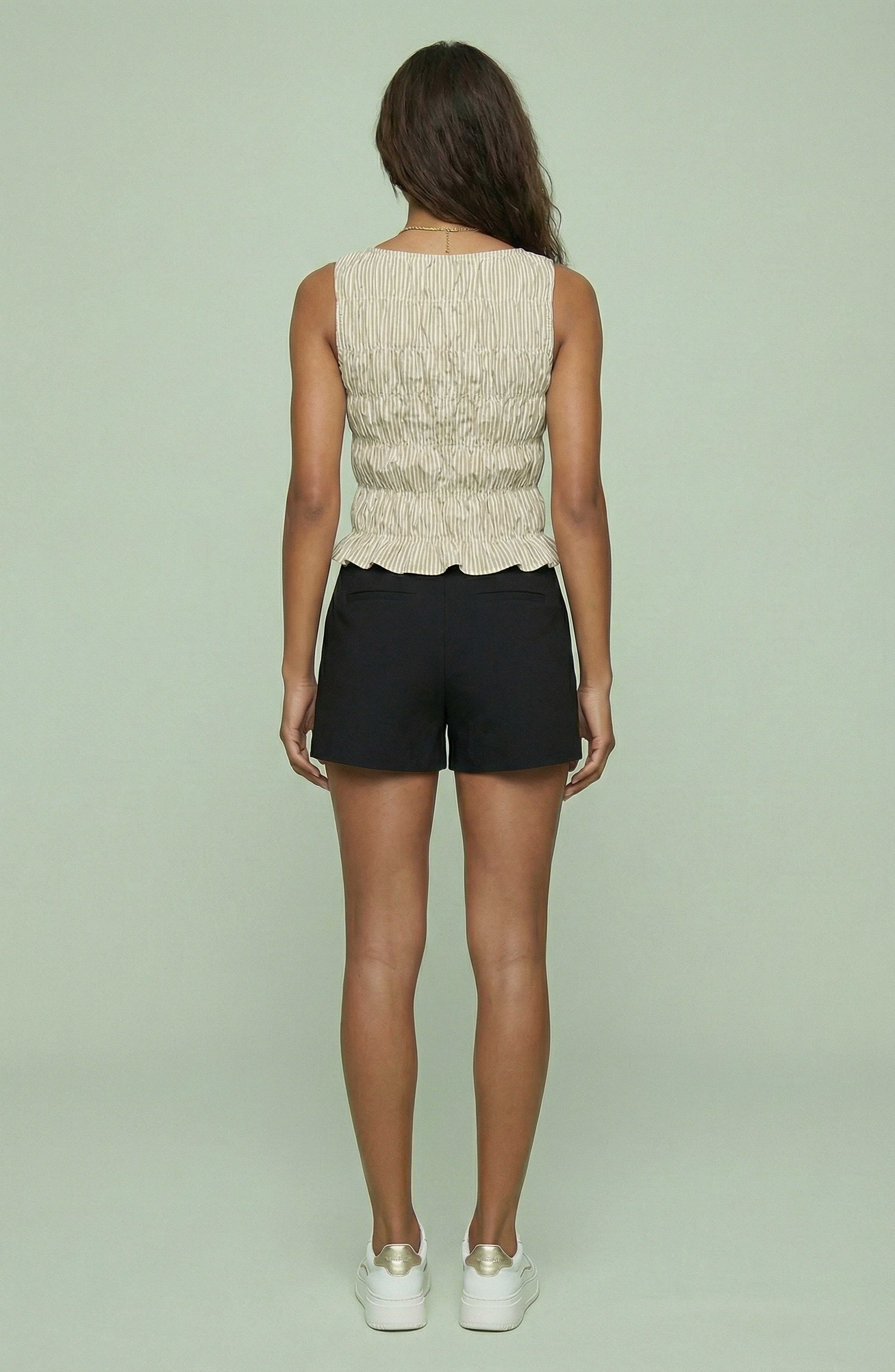 Textured Striped Sleeveless Ruched Top