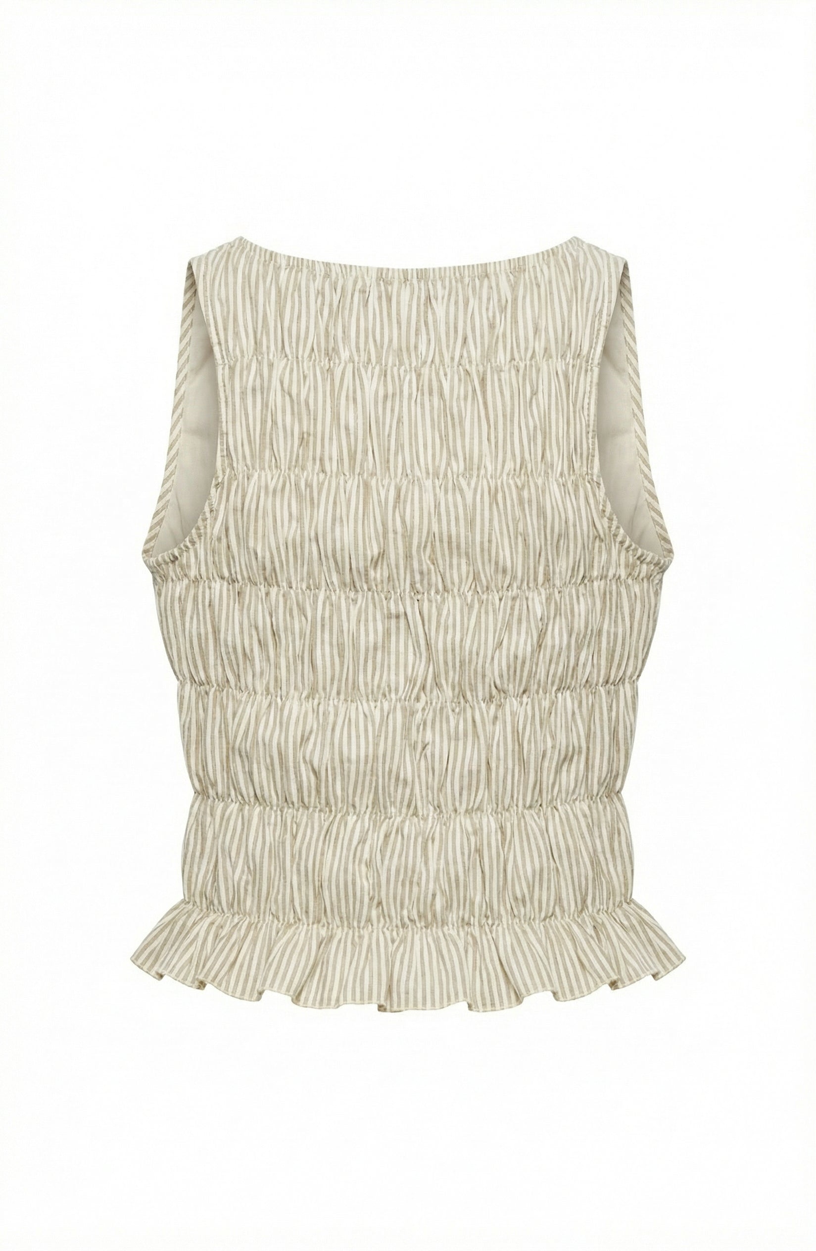 Textured Striped Sleeveless Ruched Top