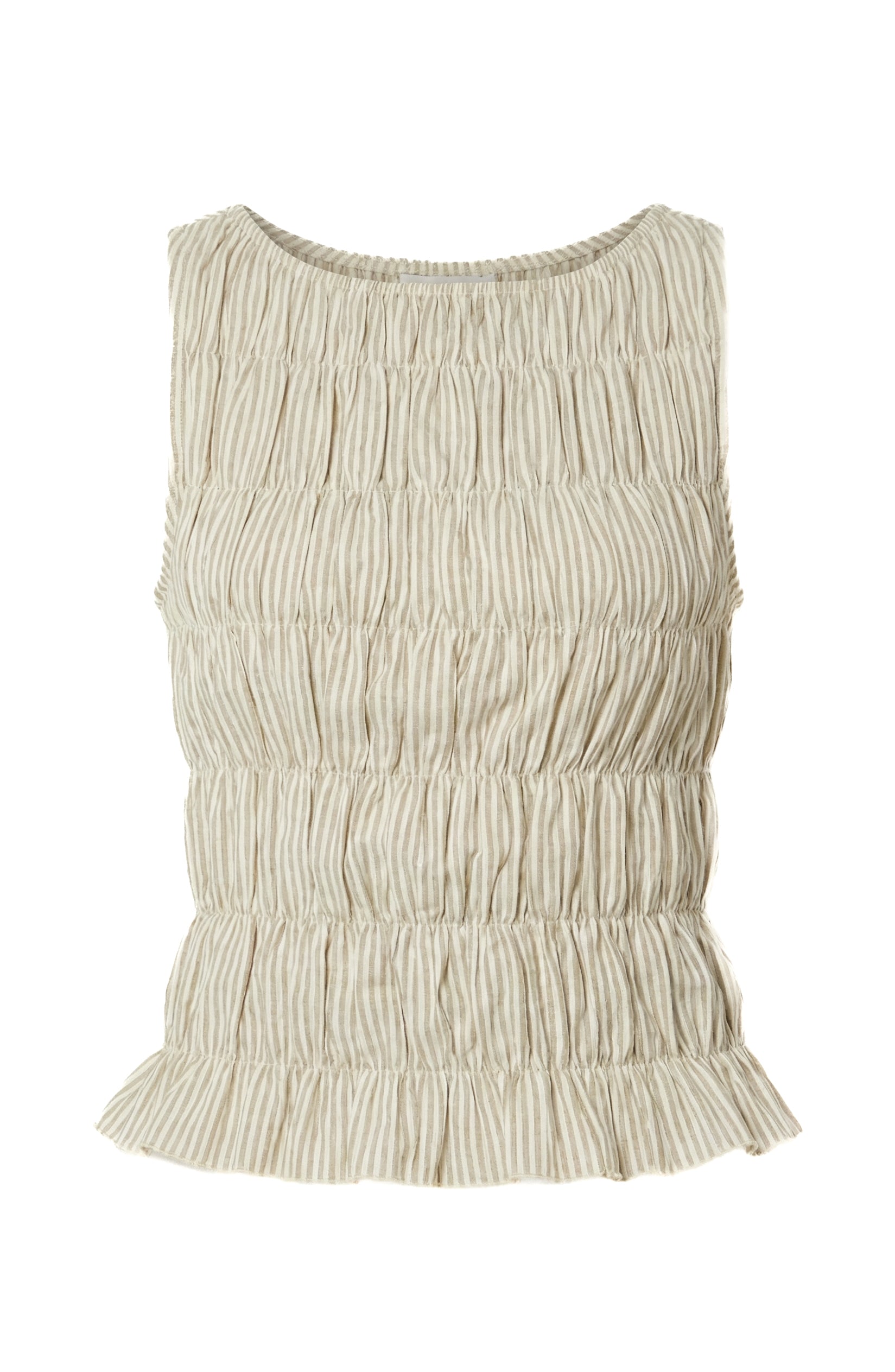 Textured Striped Sleeveless Ruched Top