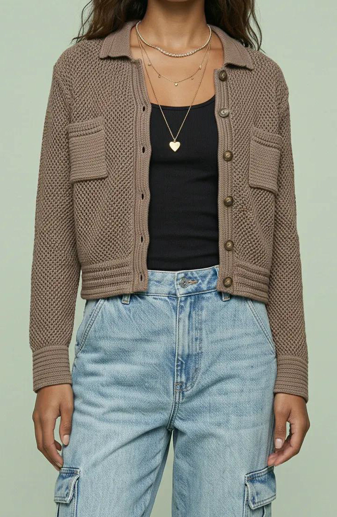 Textured Knit Cropped Button Cardigan