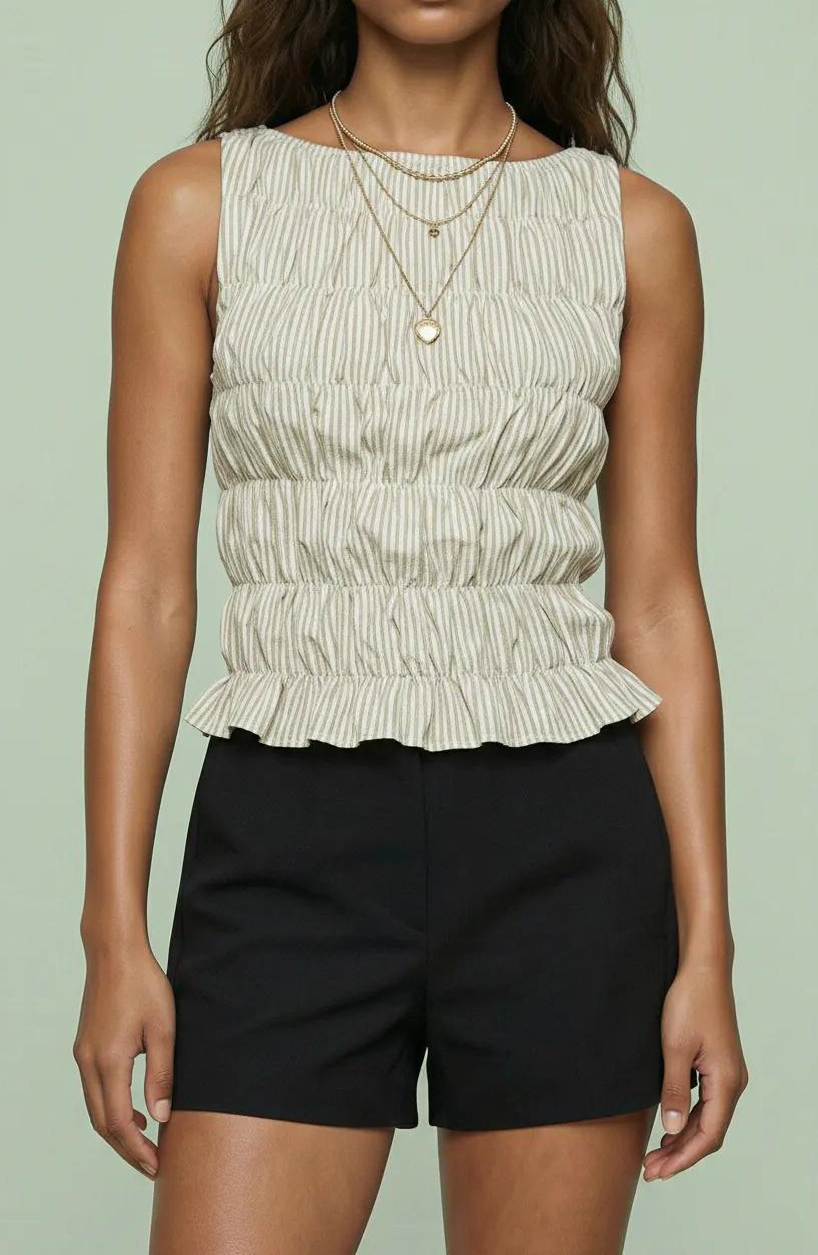 Textured Striped Sleeveless Ruched Top