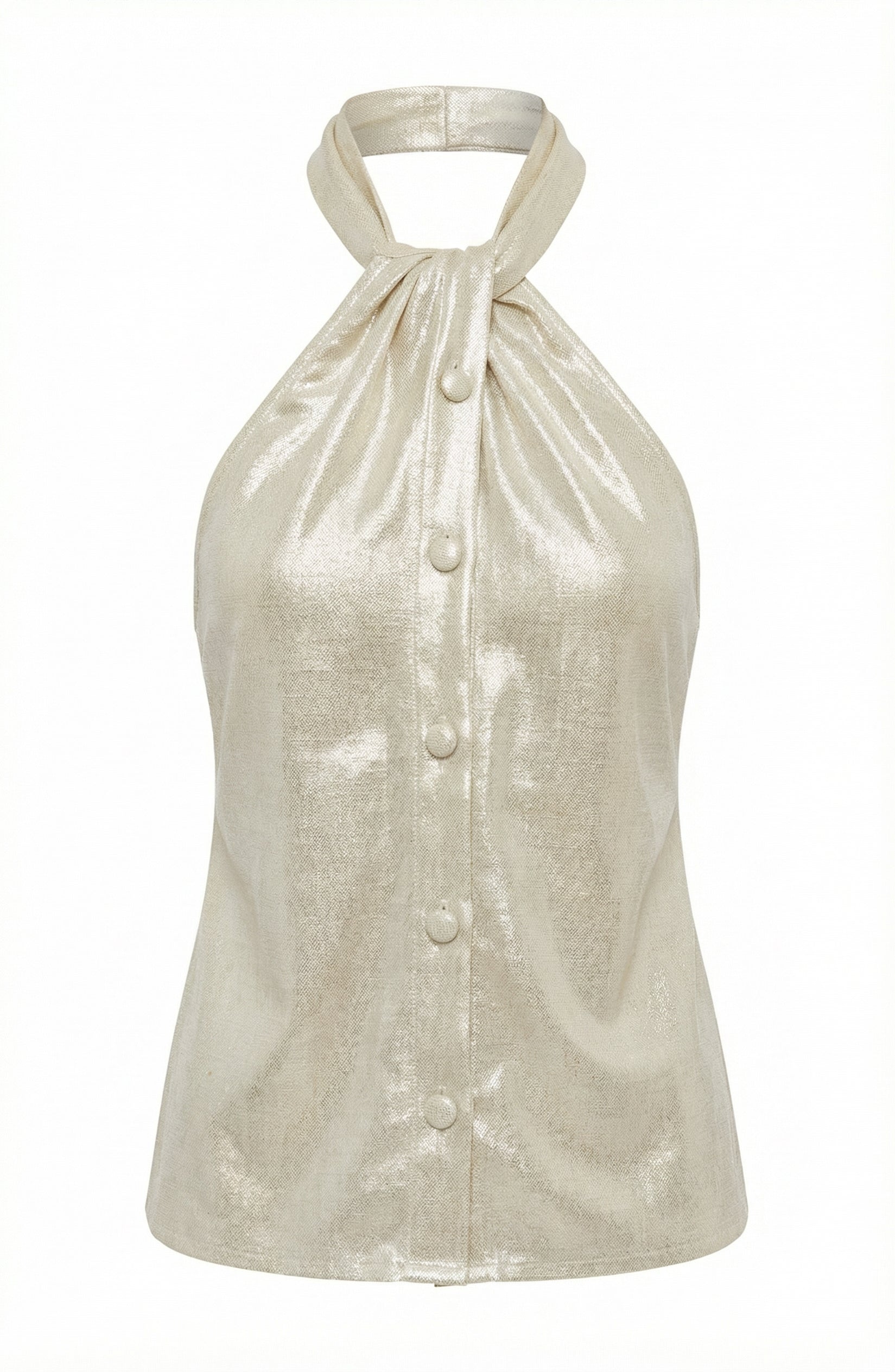 Metallic Halter Button Top