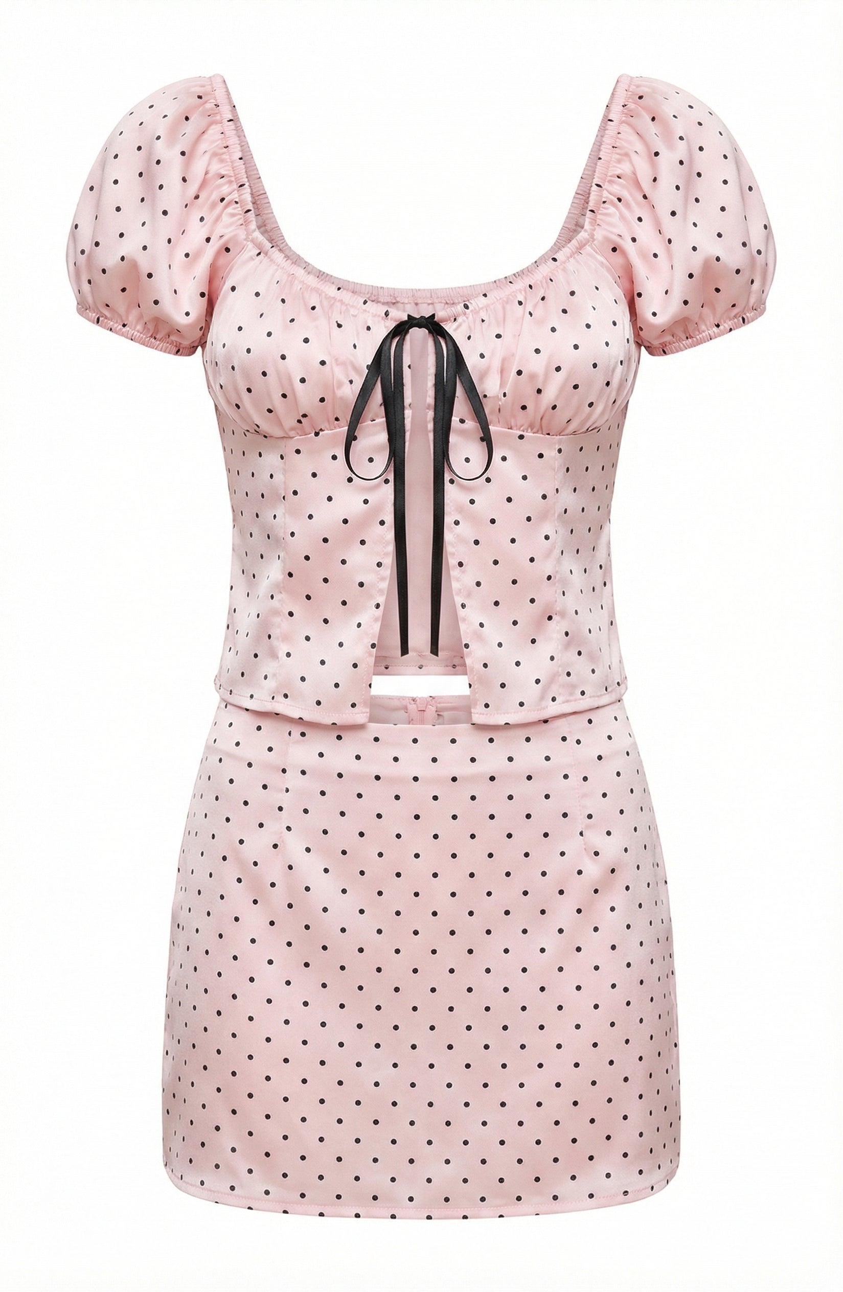 Polka Dot Puff Sleeve Top and Mini Skirt Set