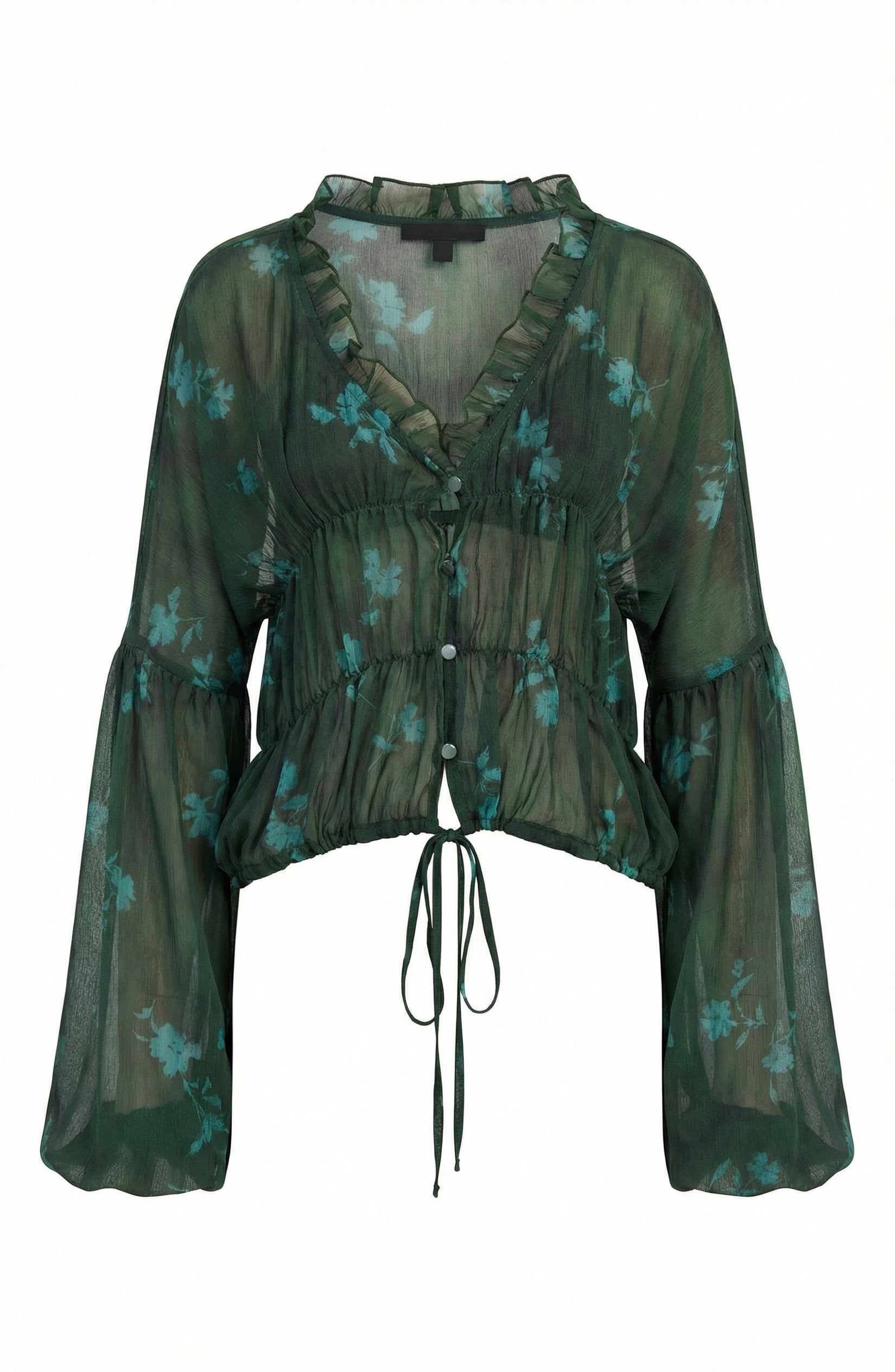 Sheer Floral Tie-Front Blouse