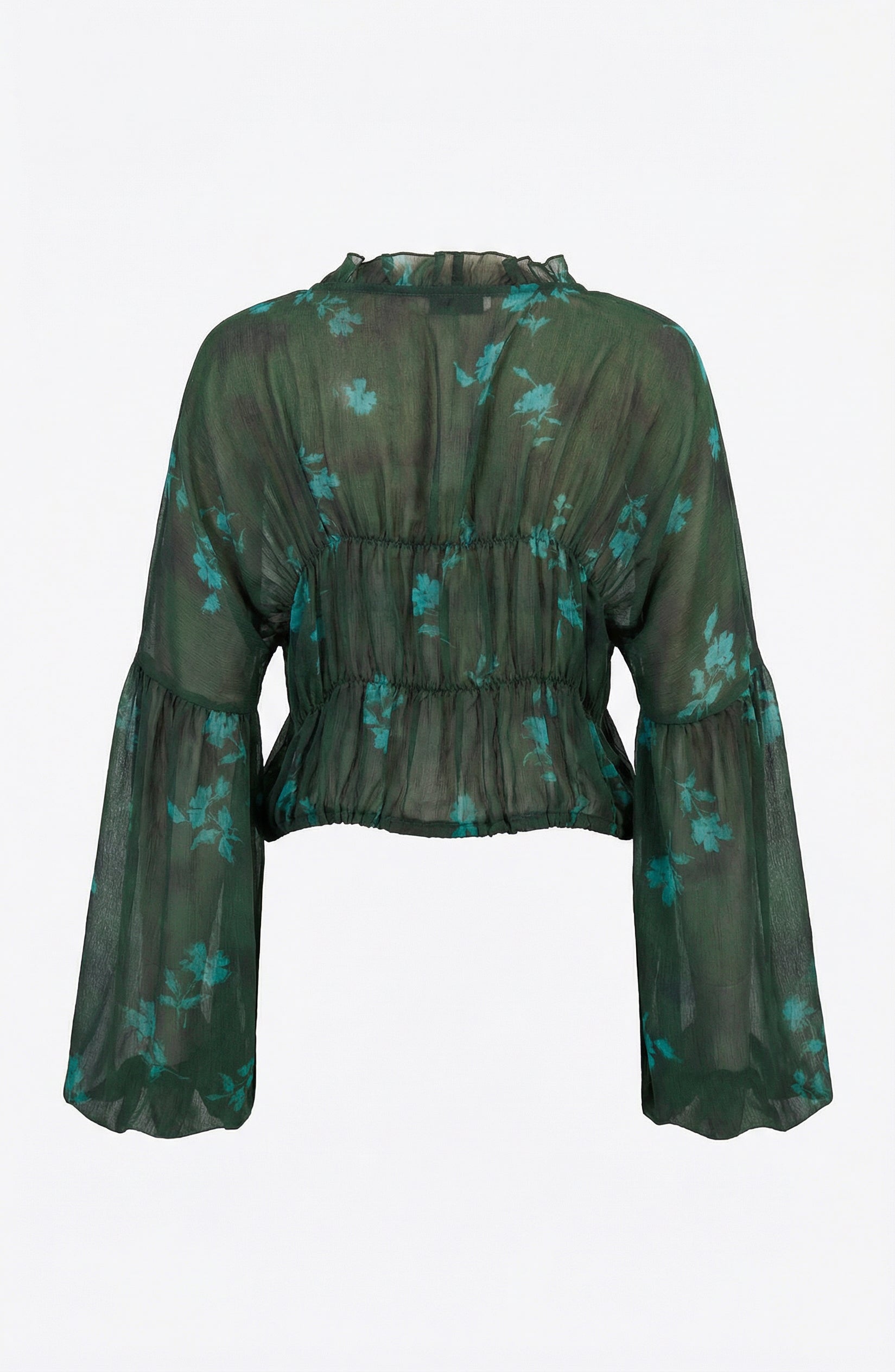 Sheer Floral Tie-Front Blouse