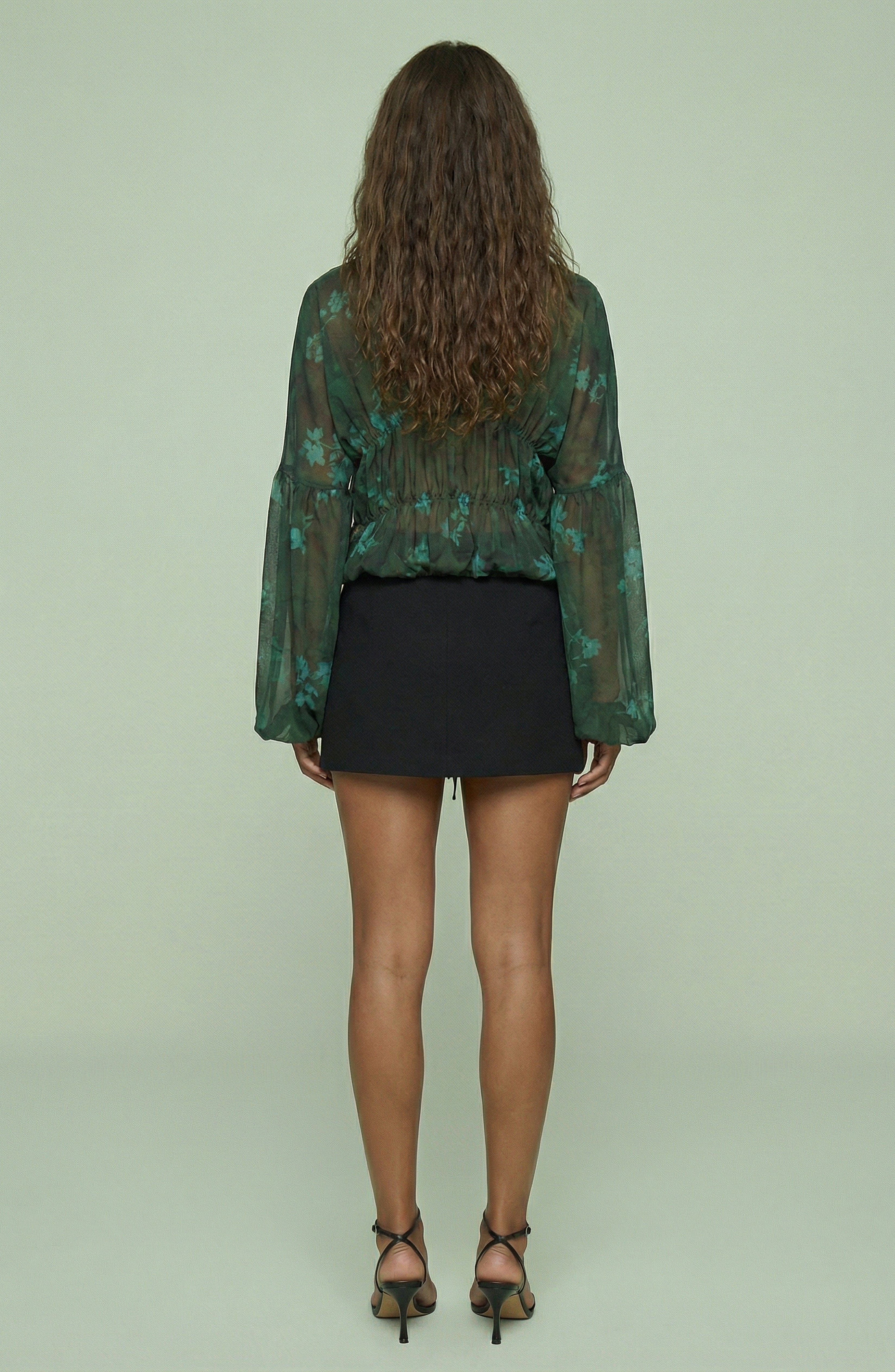 Sheer Floral Tie-Front Blouse