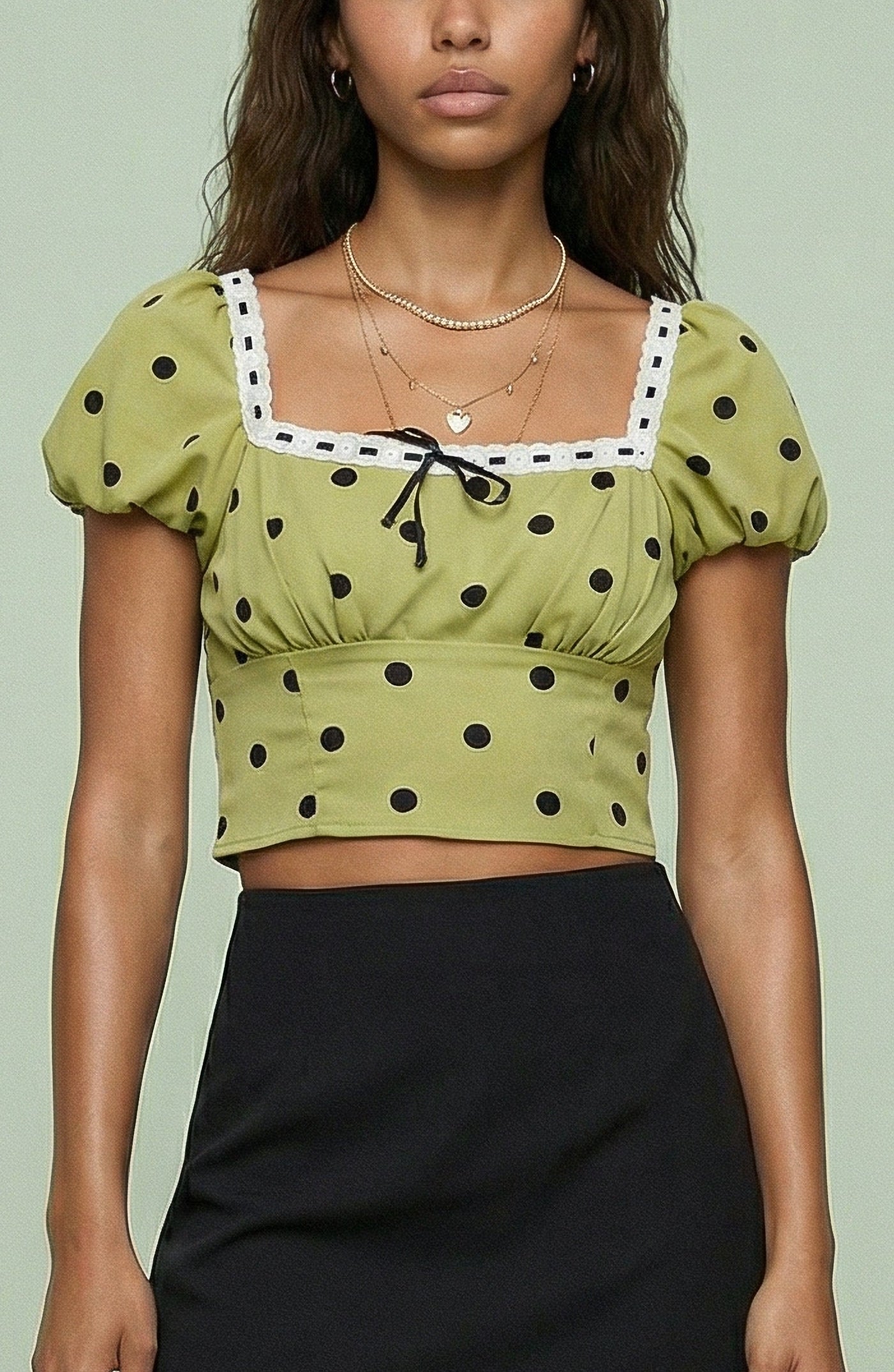 Polka Dot Lace Trim Crop Top